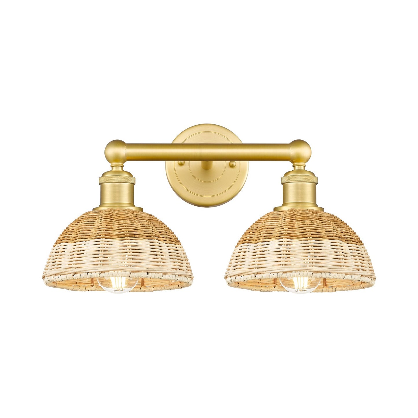Innovations Bristol Natural II 17in 2-Light Bath Vanity Light | Industrial Satin Gold Steel and Cast Brass with Natural | Model 616-2W-SG-NBD2-75-NAT