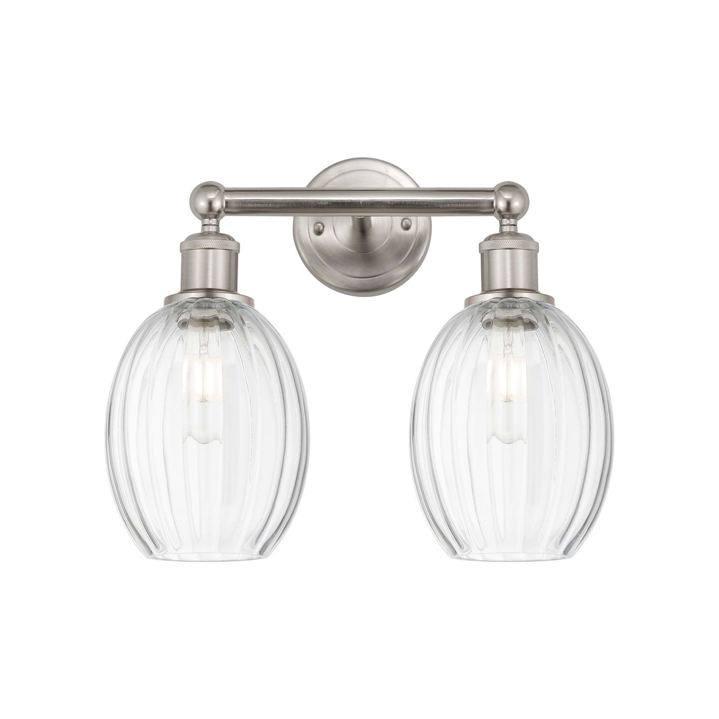 Innovations Preston Bulb 15in 2-Light Bath Vanity Light | Industrial Brushed Satin Nickel and Clear Glass | Bathroom Vanity & | Model 616-2W-SN-G459-6CL
