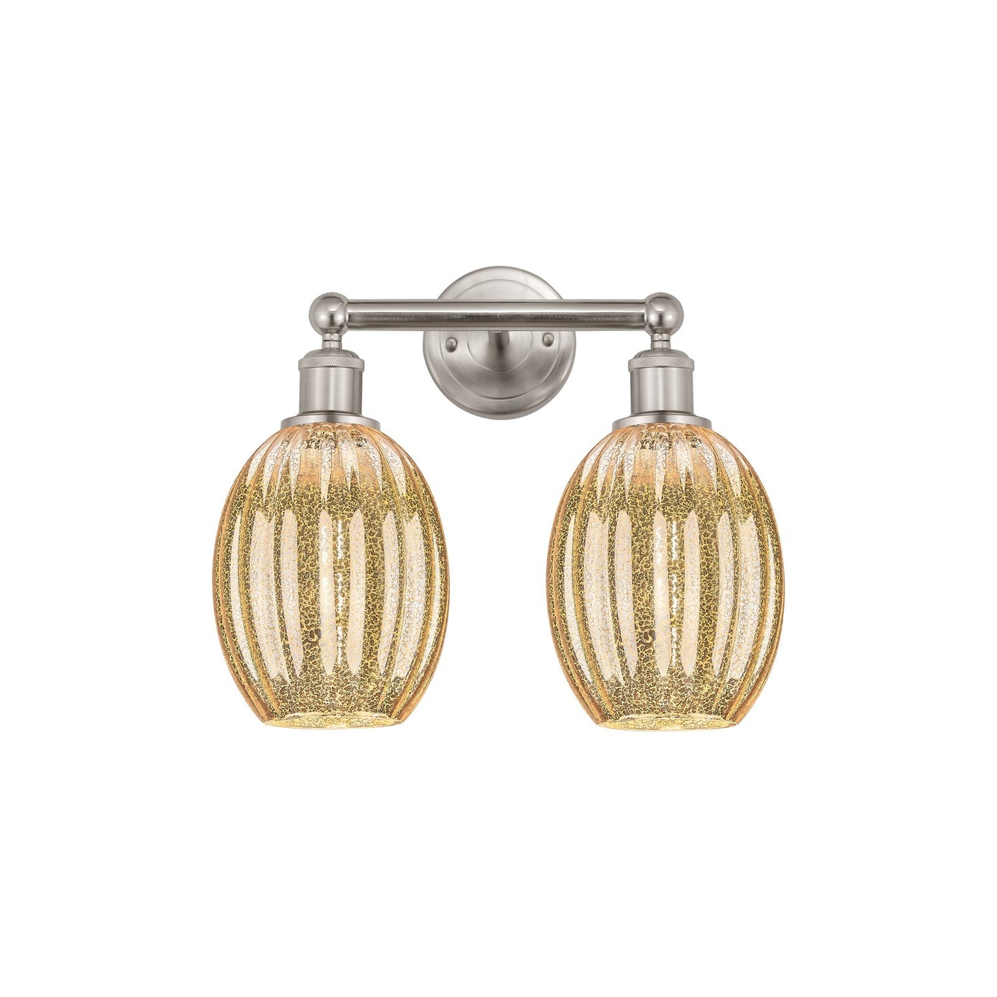 Innovations Preston Bulb 15.25in 2-Light Bath Vanity Light | Industrial Brushed Satin Nickel and Mercury Glass | Bathroom | Model 616-2W-SN-G459-6ME