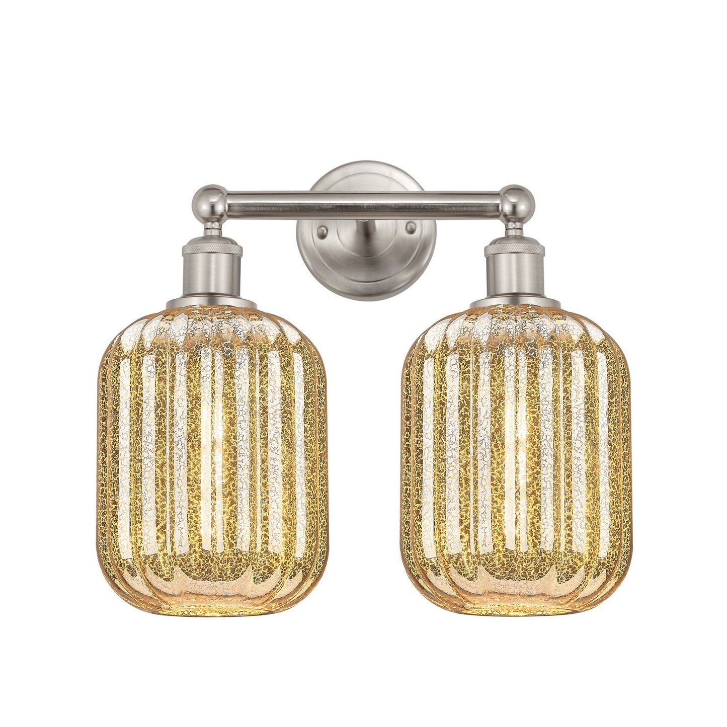 Innovations Preston Cylinder 16in 2-Light Bath Vanity Light | Industrial Brushed Satin Nickel Steel and Mercury Glass | Model 616-2W-SN-G460-7ME
