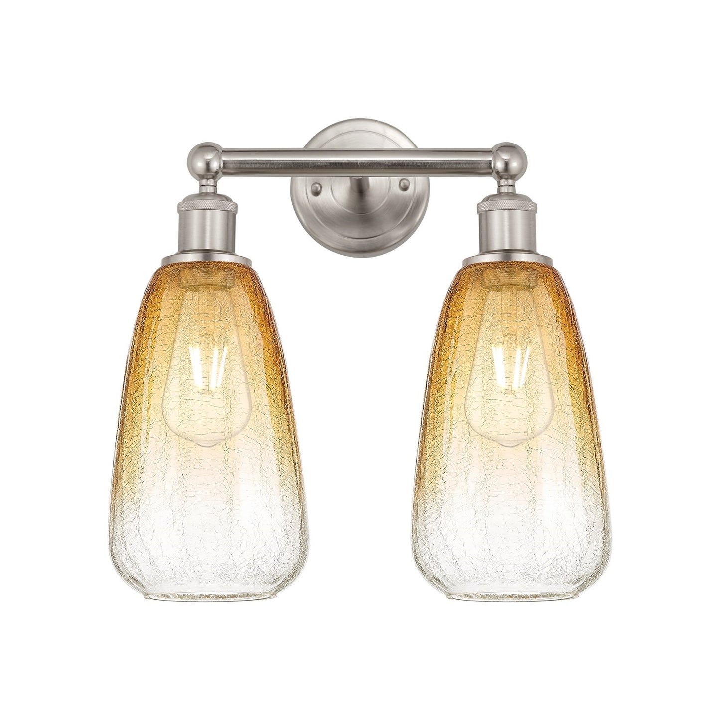 Innovations Brookhaven Almond 15in 2-Light Bath Vanity Light | Industrial Brushed Satin Nickel and Amber Glass | Bathroom | Model 616-2W-SN-G480-6AM