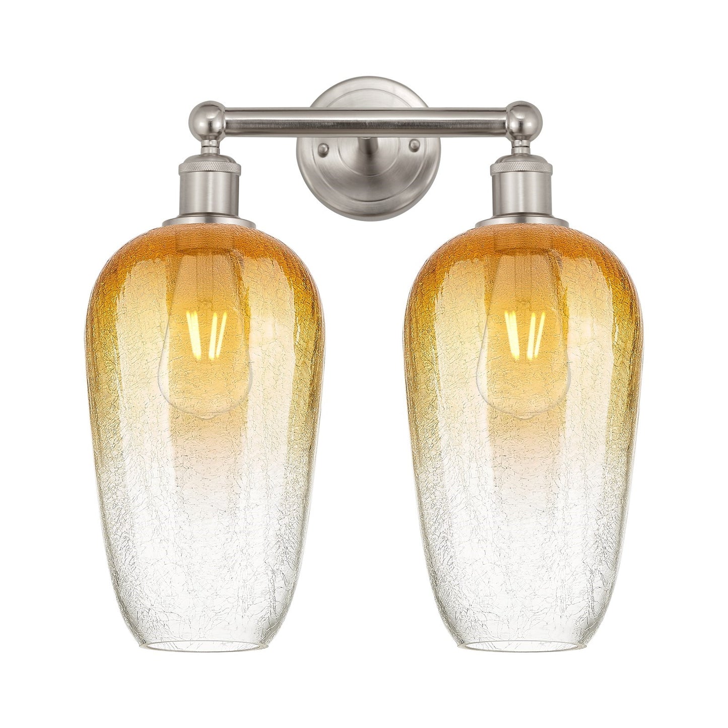 Innovations Brookhaven Flute 16in 2-Light Bath Vanity Light | Industrial Brushed Satin Nickel Steel and Amber Glass | Bathroom | Model 616-2W-SN-G484-7AM