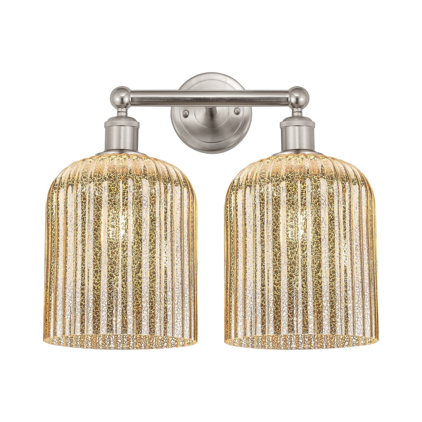Innovations Bridal Veil 14in 2-Light Bath Vanity | Industrial Art Nouveau Brushed Satin Nickel and Mercury Ribbed Glass | Model 616-2W-SN-G559-8ME