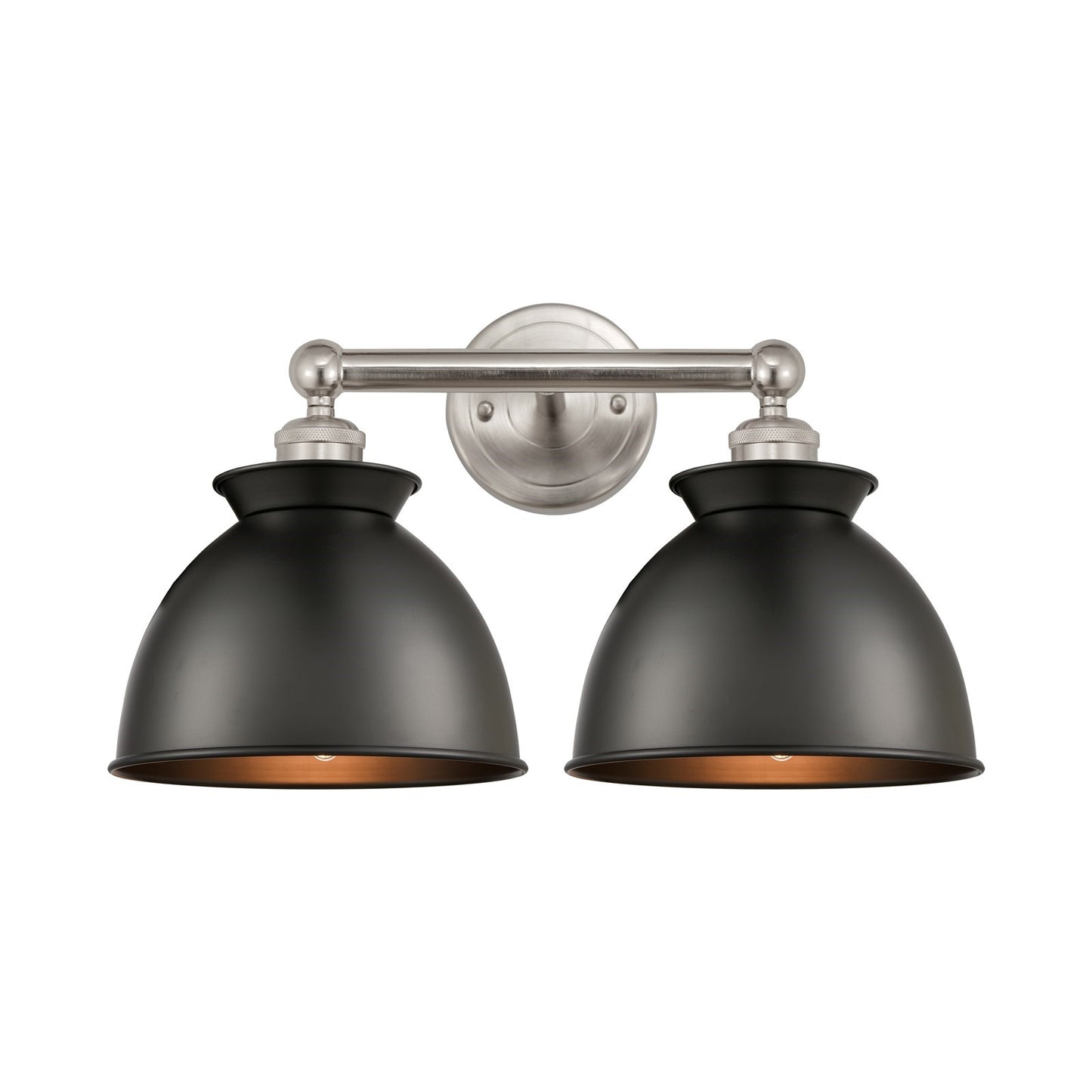 Innovations Adirondack 17in 2-Light Bath Vanity | Industrial Farmhouse Brushed Satin Nickel and Matte Black Metal Shade | Model 616-2W-SN-M14-BK