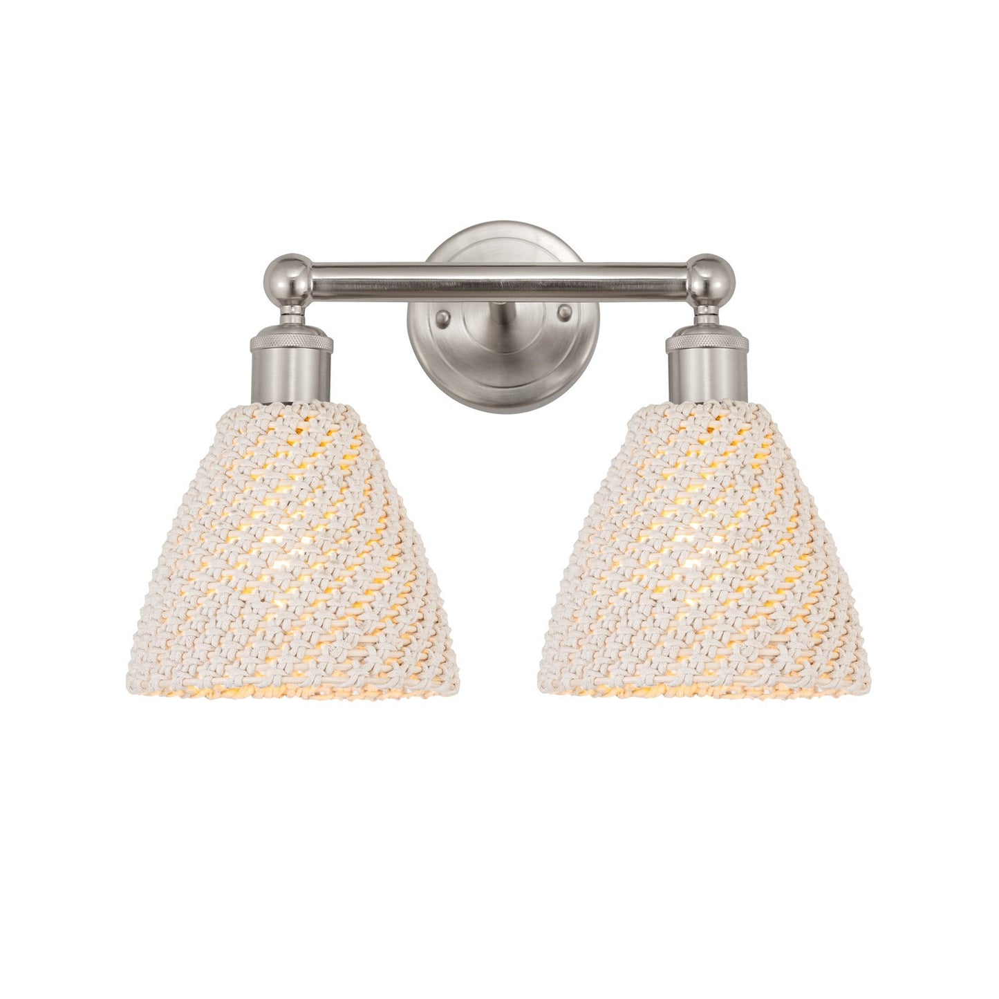 Innovations Bristol Natural 17in 2-Light Bath Vanity Light | Industrial Brushed Satin Nickel and Natural Fiber Dome Shade | Model 616-2W-SN-NBD-75-NAT
