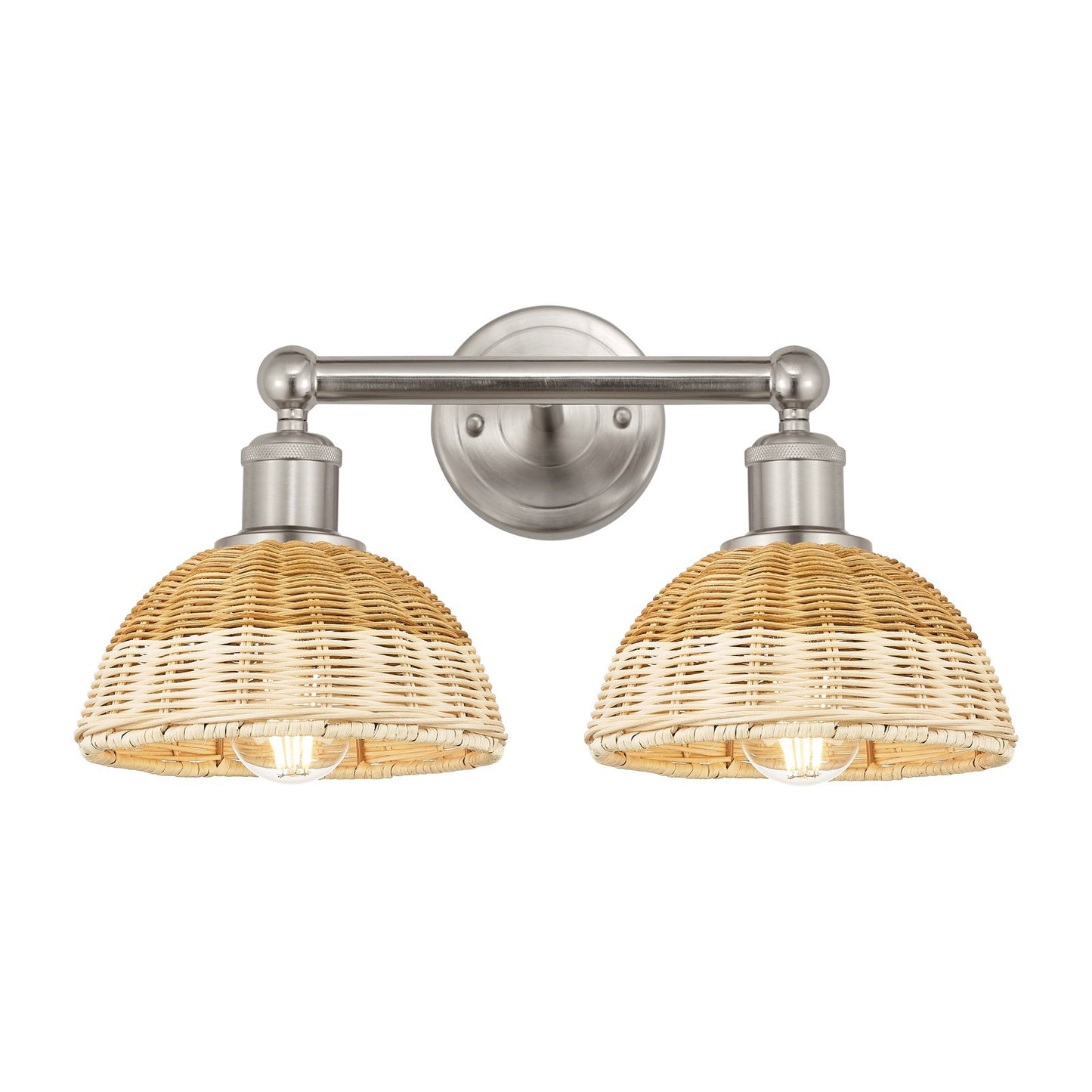 Innovations Bristol Natural II 17in 2-Light Bath Vanity Light | Industrial Brushed Satin Nickel and Natural Fiber Shade | Model 616-2W-SN-NBD2-75-NAT