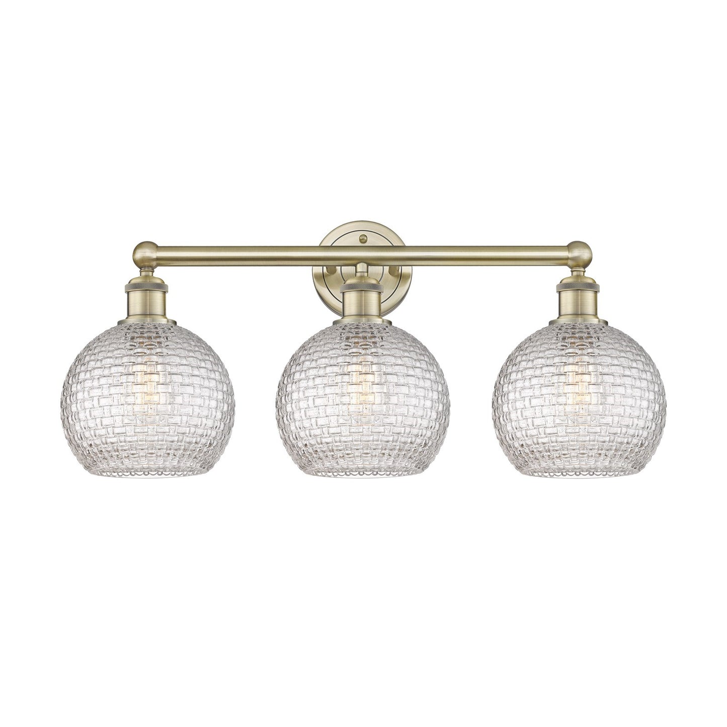 Innovations Athens 26in 3-Light Bath Vanity Light | Modern Farmhouse Antique Brass and Clear Basket Weave Glass | Bathroom | Model 616-3W-AB-G122C-8CL