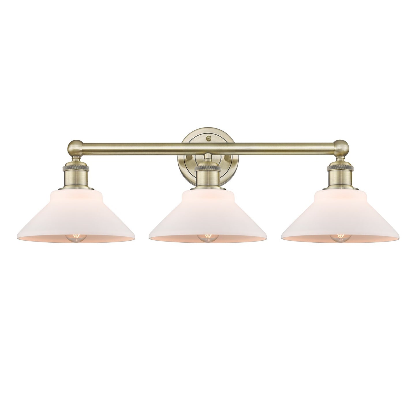 Innovations Orwell 26in 3-Light Bath Vanity Light | Industrial Antique Brass and Matte White Glass | Bathroom Vanity | 26.38 x 9.25 | Model 616-3W-AB-G131