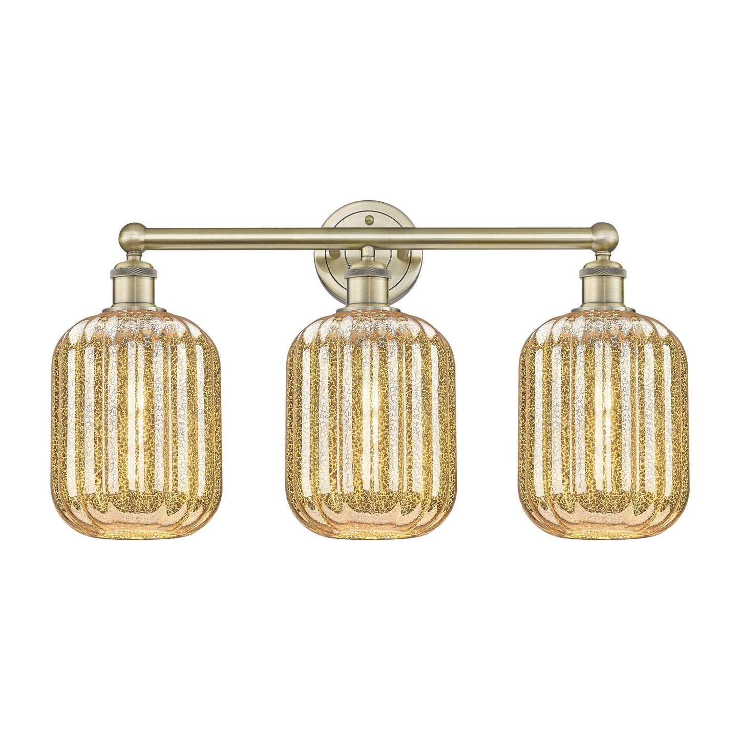 Innovations Preston Cylinder 25in 3-Light Bath Vanity Light | Industrial Antique Brass Steel and Mercury Glass | Bathroom | Model 616-3W-AB-G460-7ME