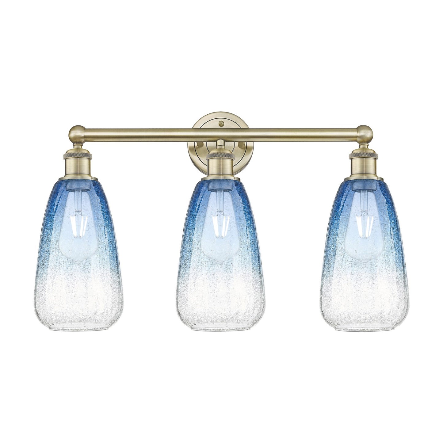 Innovations Brookhaven Almond 24in 3-Light Bath Vanity Light | Industrial Antique Brass and Sapphire Blue Glass | Bathroom | Model 616-3W-AB-G480-6SB