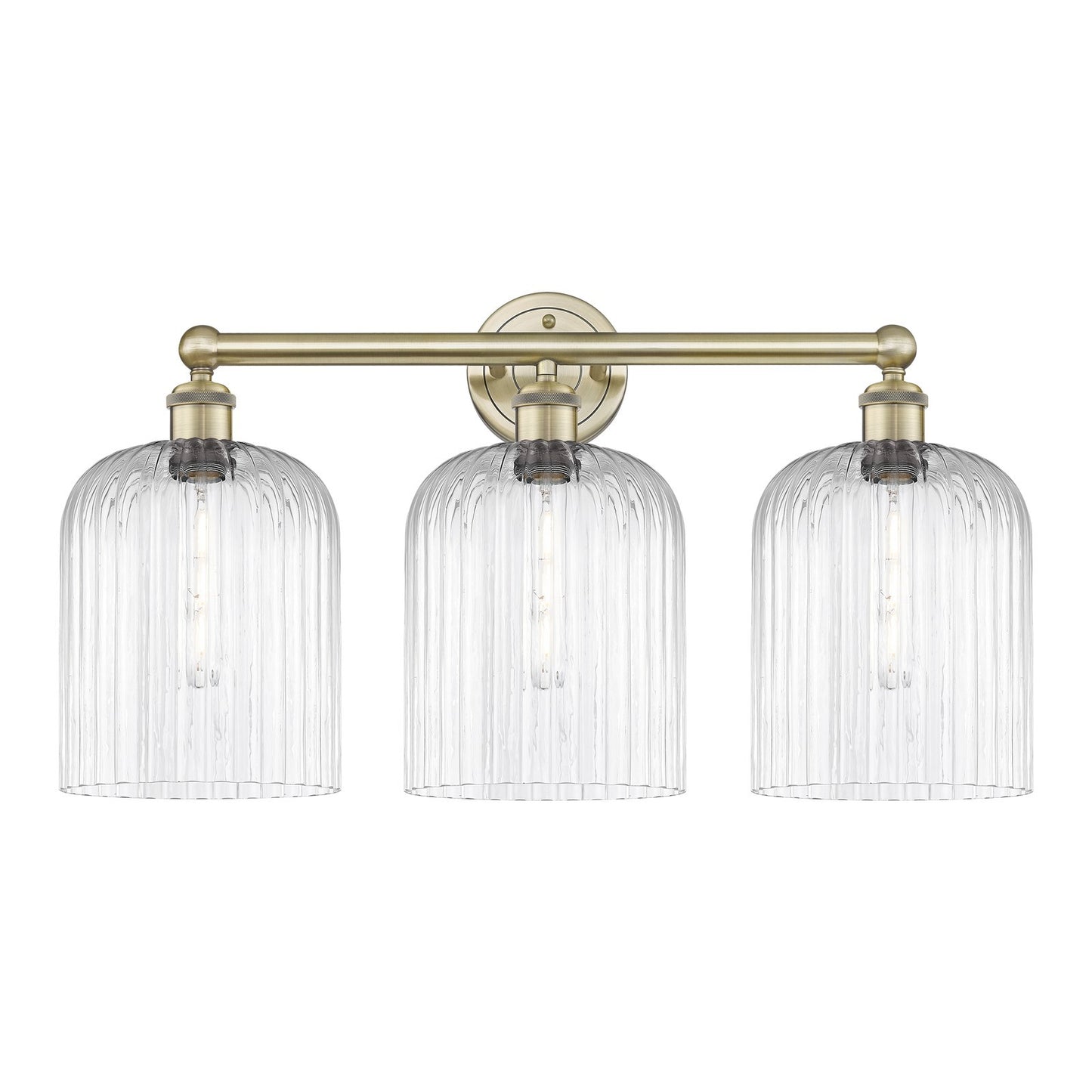 Innovations Bridal Veil 23in 3-Light Bath Vanity | Art Nouveau Industrial Antique Brass and Clear Ribbed Glass | Bathroom | Model 616-3W-AB-G559-8CL