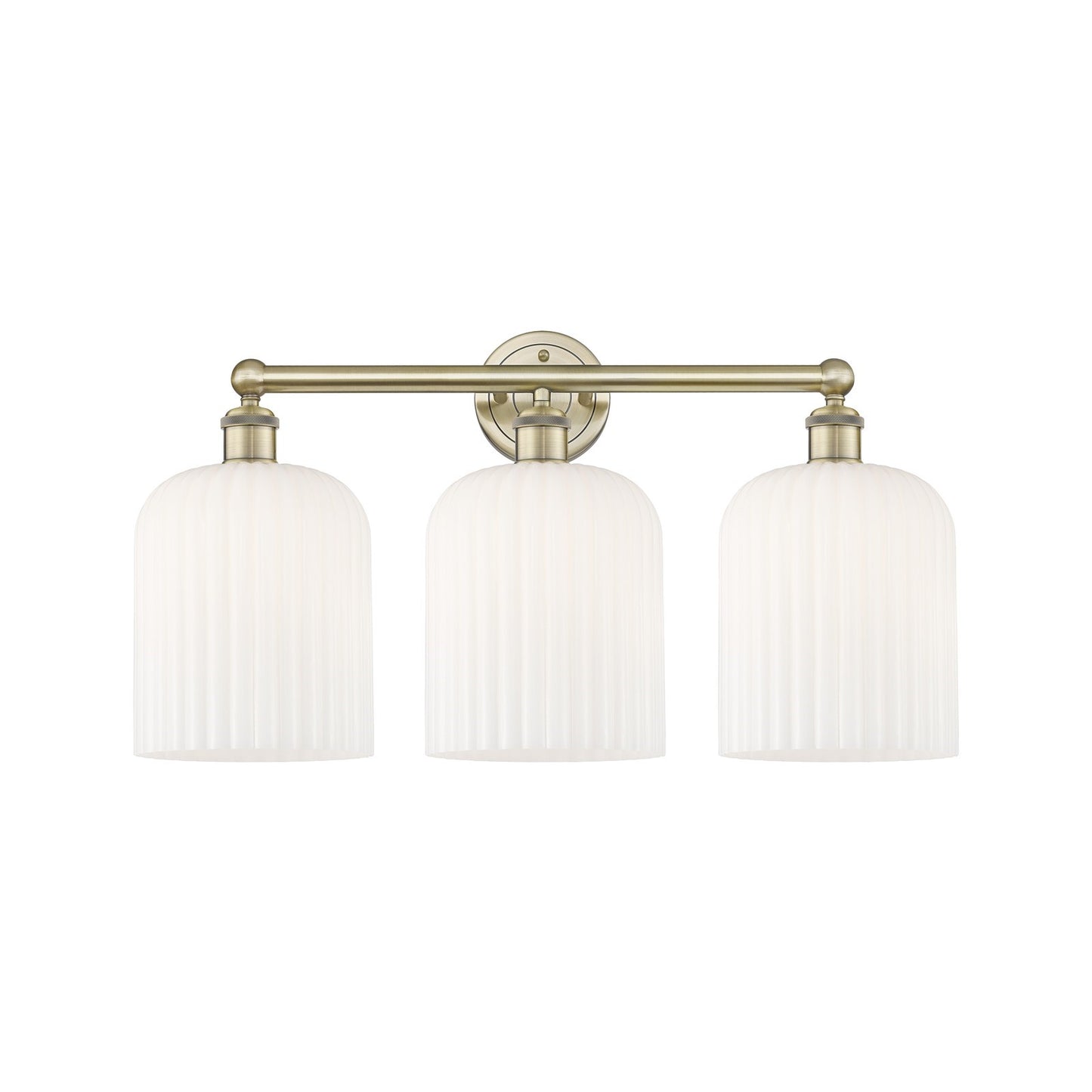 Innovations Bridal Veil 23in 3-Light Bath Vanity Light | Art Nouveau Antique Brass and Gloss White Ribbed Glass | Bathroom | Model 616-3W-AB-G559-8GWH