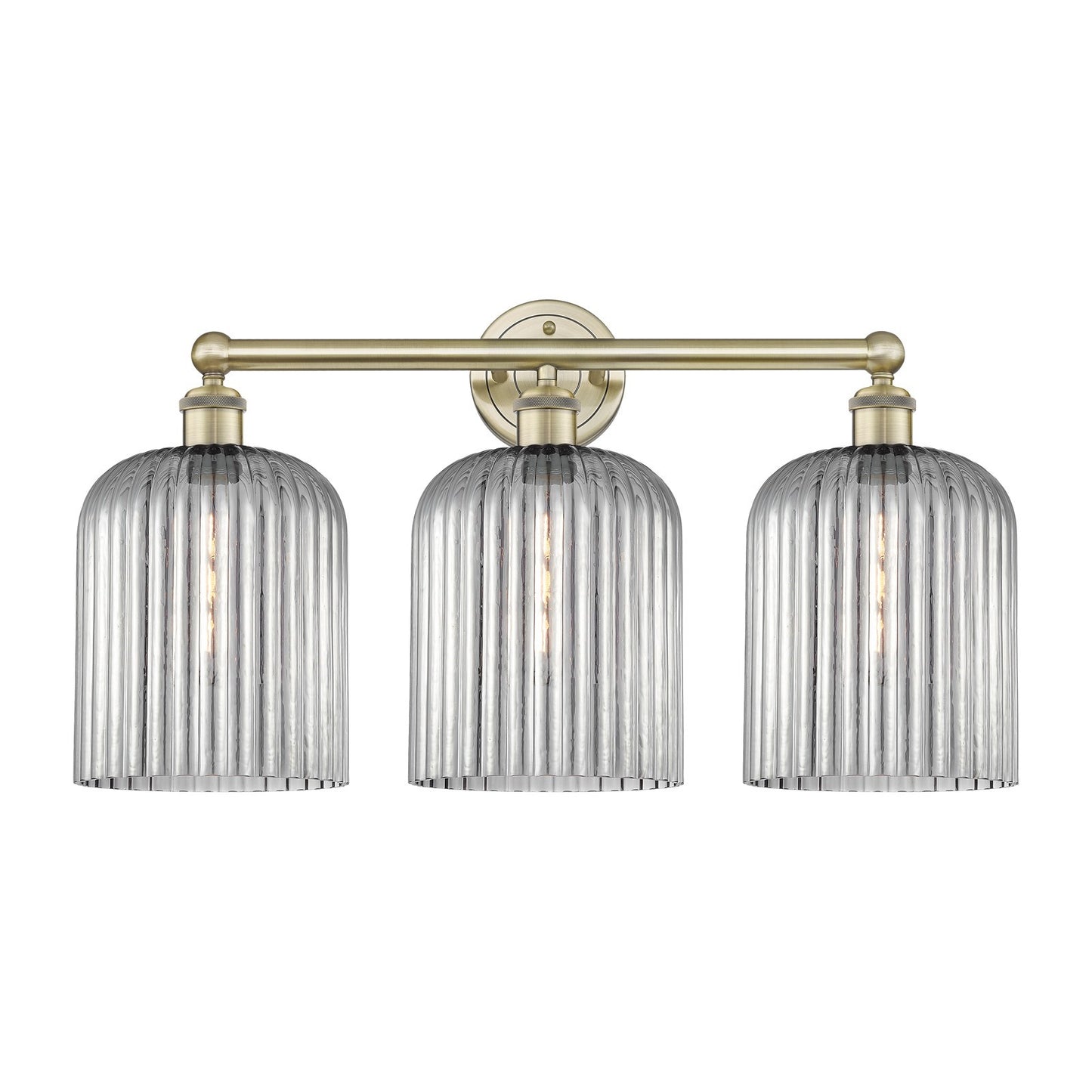 Innovations Bridal Veil 23in 3-Light Bath Vanity | Art Nouveau Antique Brass Steel and Light Smoke Ribbed Glass | Bathroom | Model 616-3W-AB-G559-8SM