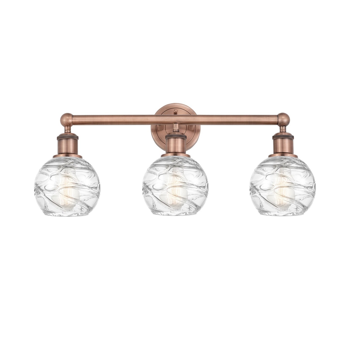 Innovations Athens Deco Swirl 24in 3-Light Bath Vanity Light | Industrial Antique Copper Steel and Clear Deco Swirl Glass | Model 616-3W-AC-G1213-6CL