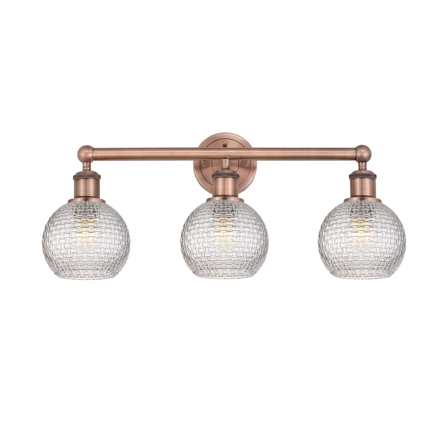 Innovations Athens 24in 3-Light Bath Vanity Light | Modern Farmhouse Antique Copper Steel and Clear Basket Weave Glass | Model 616-3W-AC-G122C-6CL