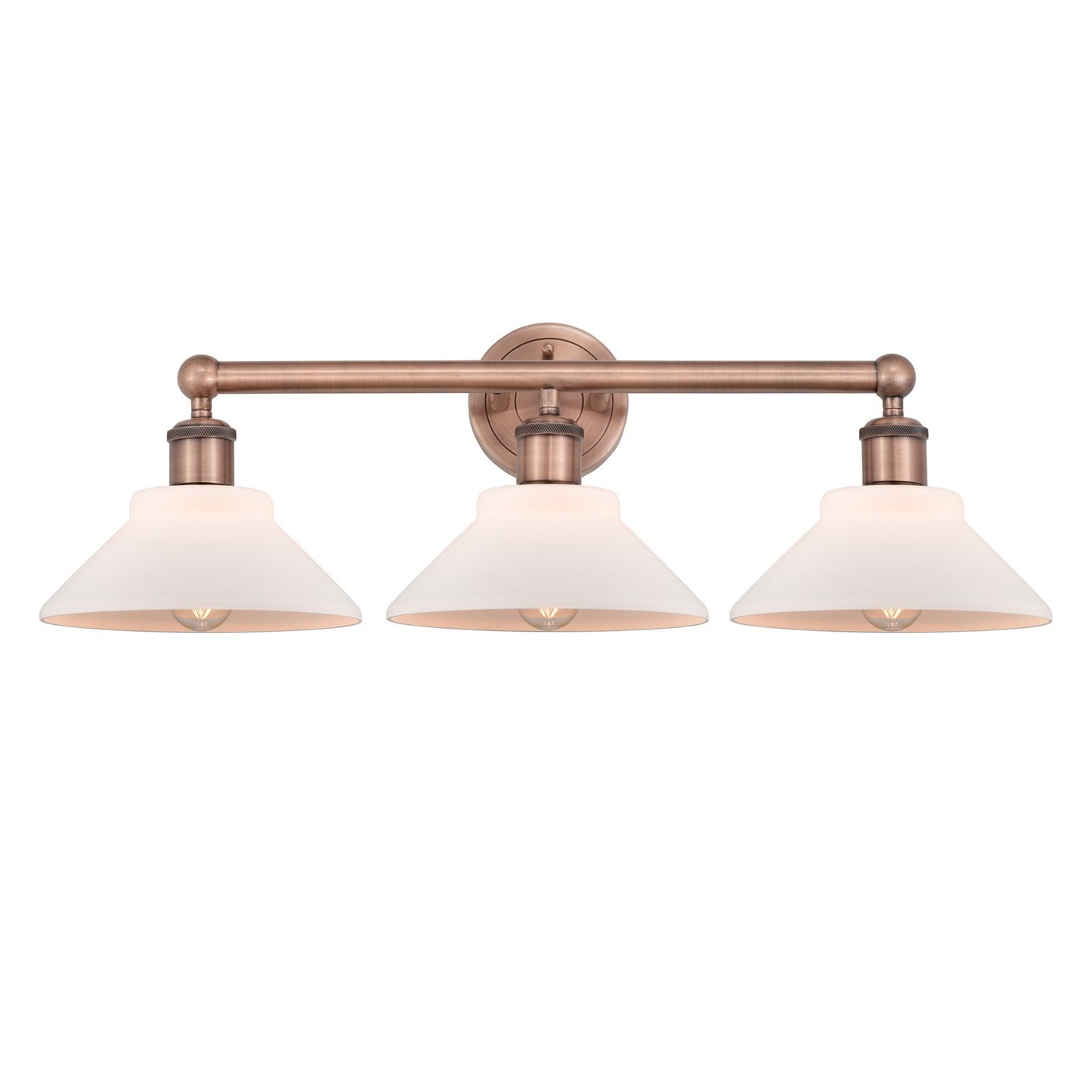 Innovations Orwell 26in 3-Light Bath Vanity Light | Industrial Antique Copper and Matte White Glass | Bathroom Vanity | 26.38 x | Model 616-3W-AC-G131