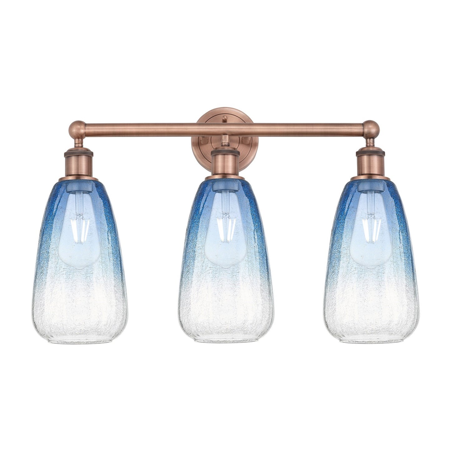 Innovations Brookhaven Almond 24in 3-Light Bath Vanity Light | Industrial Antique Copper Steel and Sapphire Blue Glass | Damp | Model 616-3W-AC-G480-6SB