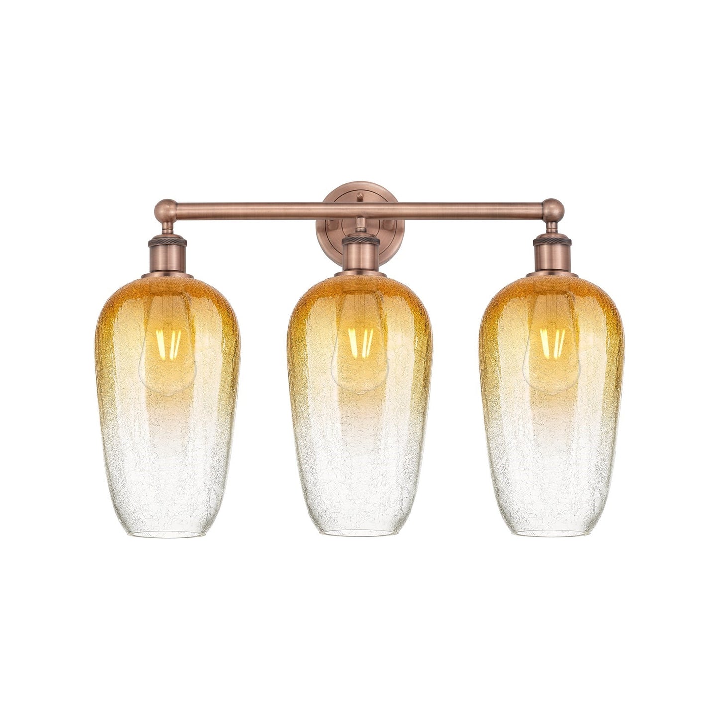 Innovations Brookhaven Flute 25in 3-Light Bath Vanity Light | Industrial Antique Copper and Amber Glass | Damp-Rated Bathroom | Model 616-3W-AC-G484-7AM