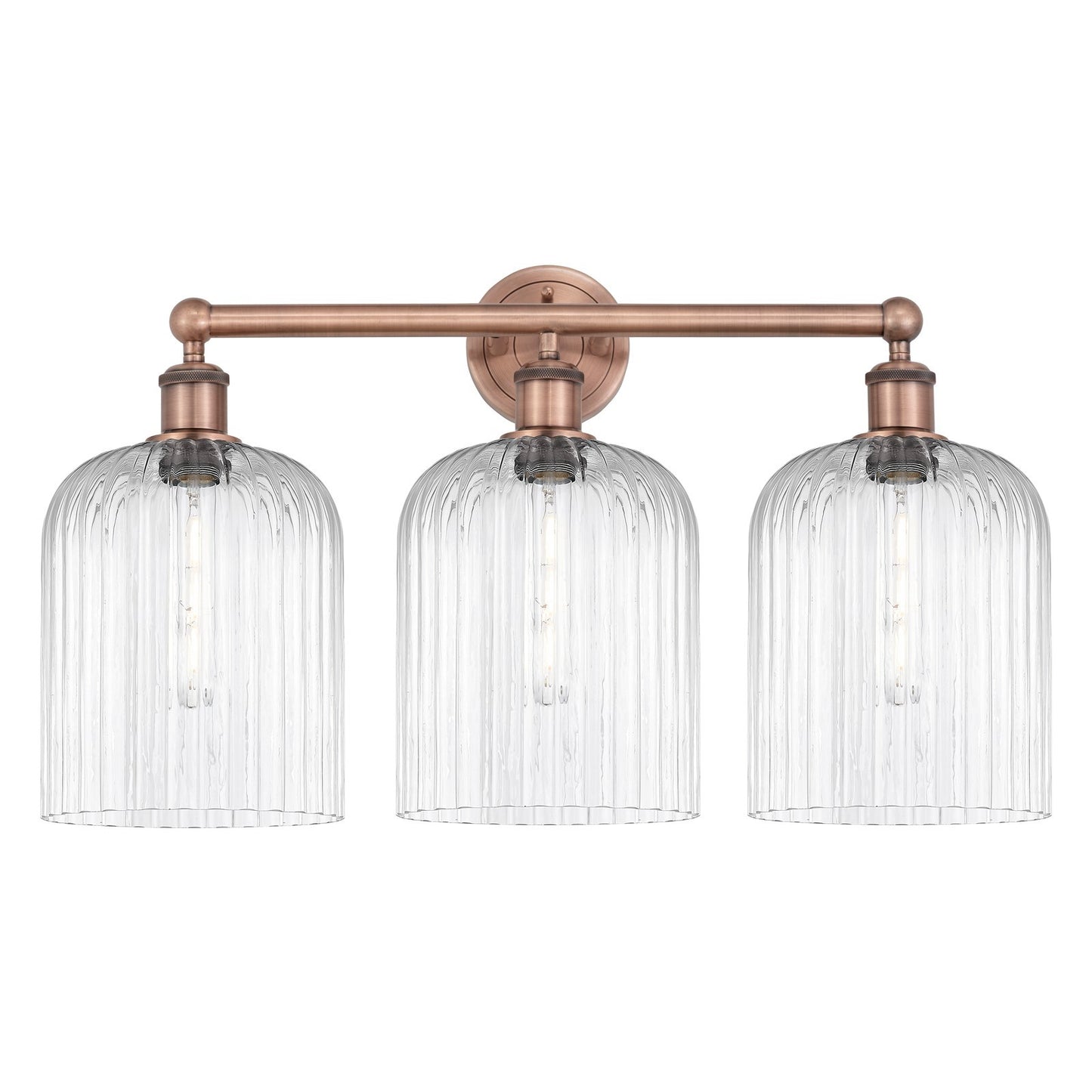 Innovations Bridal Veil 23in 3-Light Bath Vanity Light | Art Nouveau Antique Copper and Clear Ribbed Glass | Damp Rated | Model 616-3W-AC-G559-8CL