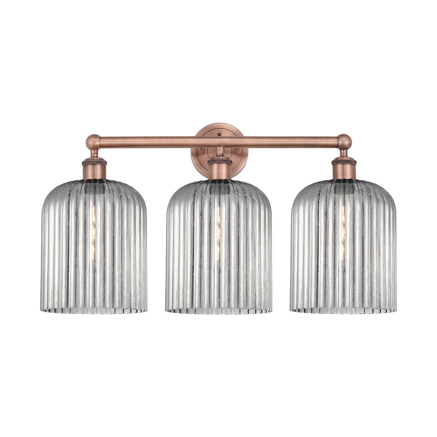 Innovations Bridal Veil 23in 3-Light Bath Vanity Light | Art Nouveau Industrial Antique Copper and Light Smoke Ribbed Glass | Model 616-3W-AC-G559-8SM