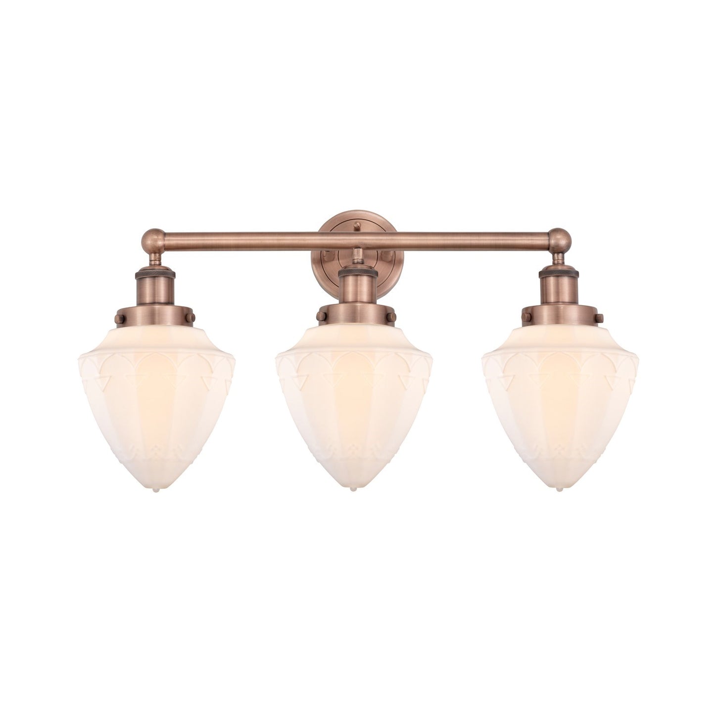 Innovations Bullet 25in 3-Light Bath Vanity Light | Industrial Antique Copper Steel and Matte White Frosted Glass | Bathroom | Model 616-3W-AC-G661-7