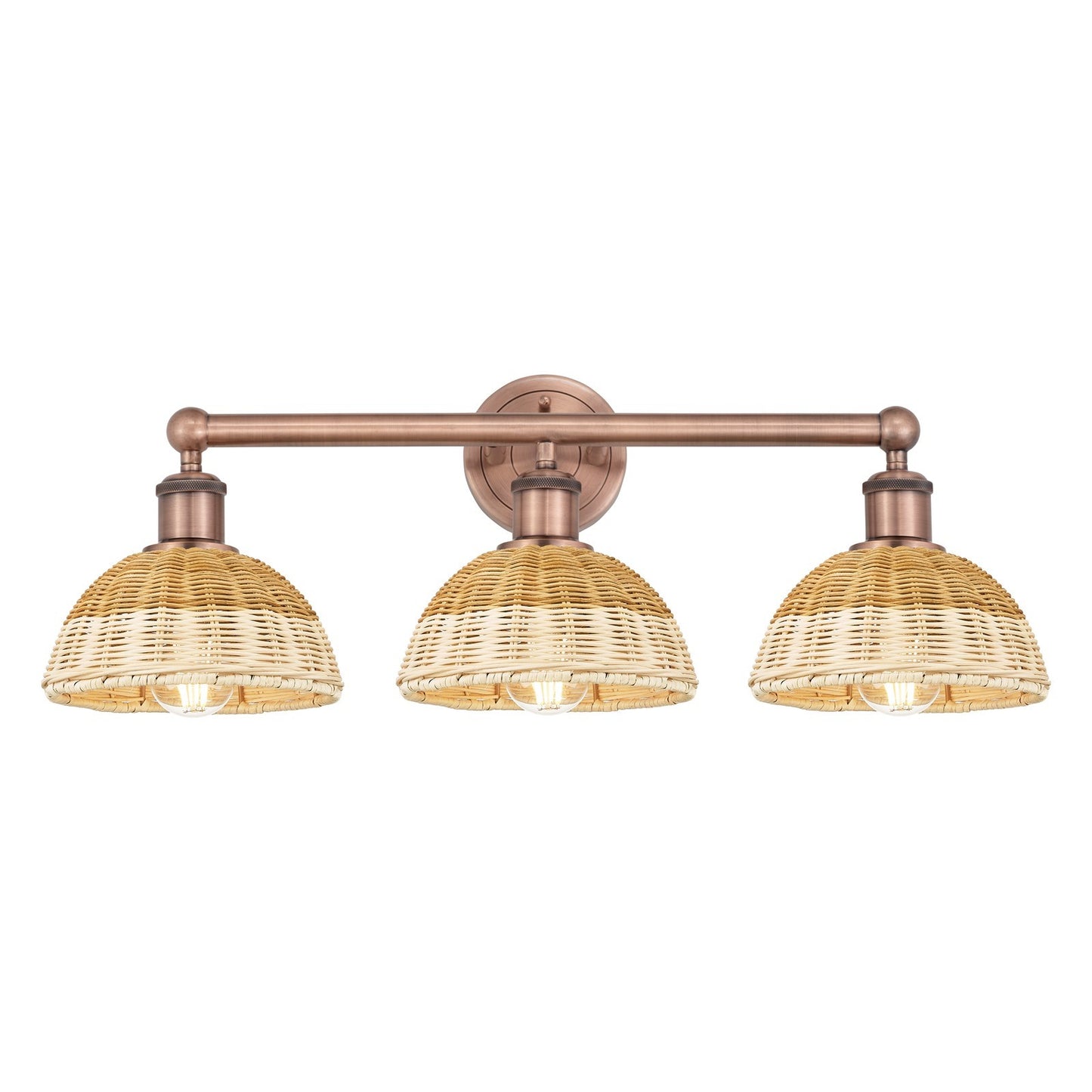 Innovations Lighting Bristol Natural II 26in 3-Light Bath Vanity Light | Industrial Antique Copper and Natural Fiber Shade | Model 616-3W-AC-NBD2-75-NAT