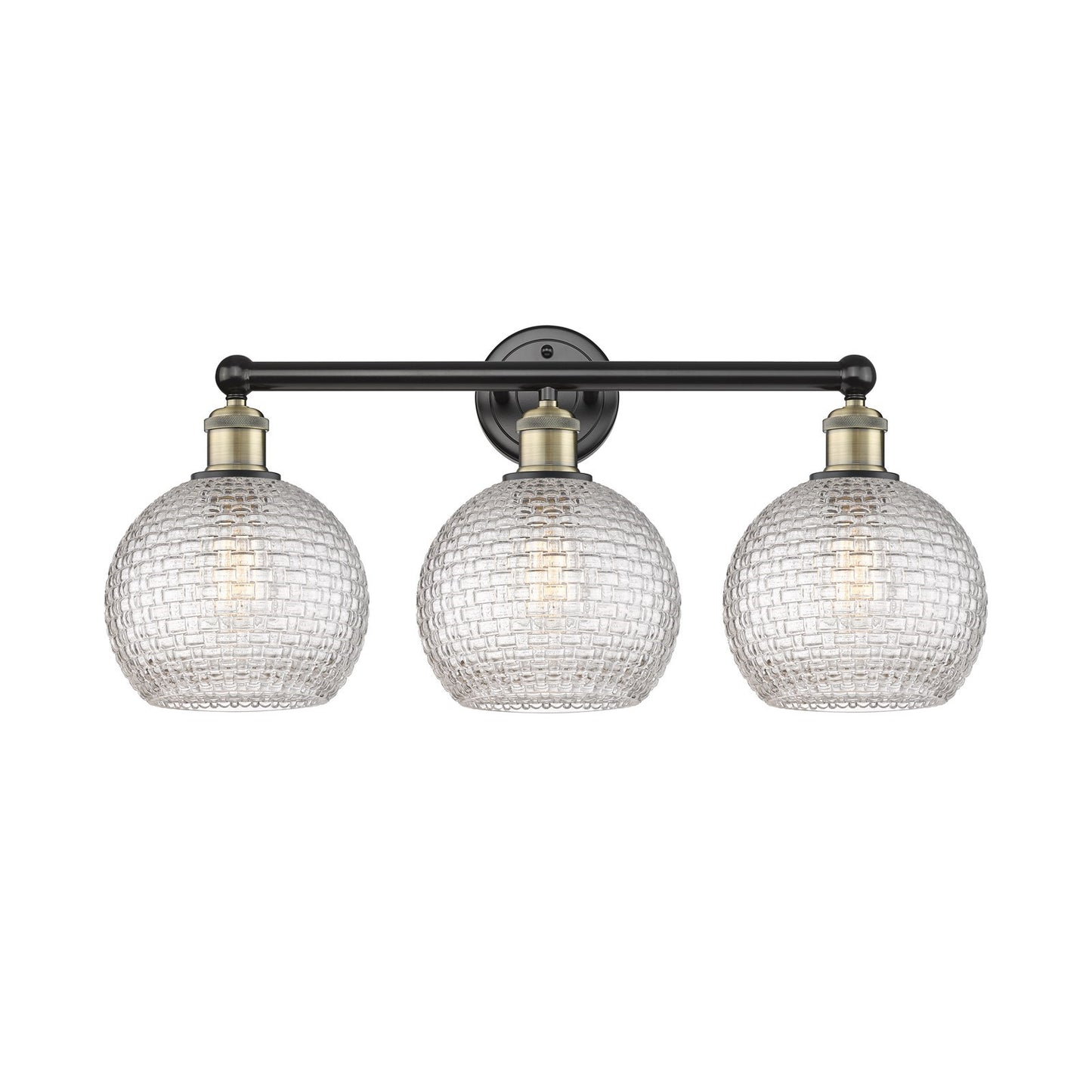 Innovations Athens 26in 3-Light Bath Vanity Light | Modern Farmhouse Black Antique Brass and Clear Basket Weave Glass | Model 616-3W-BAB-G122C-8CL