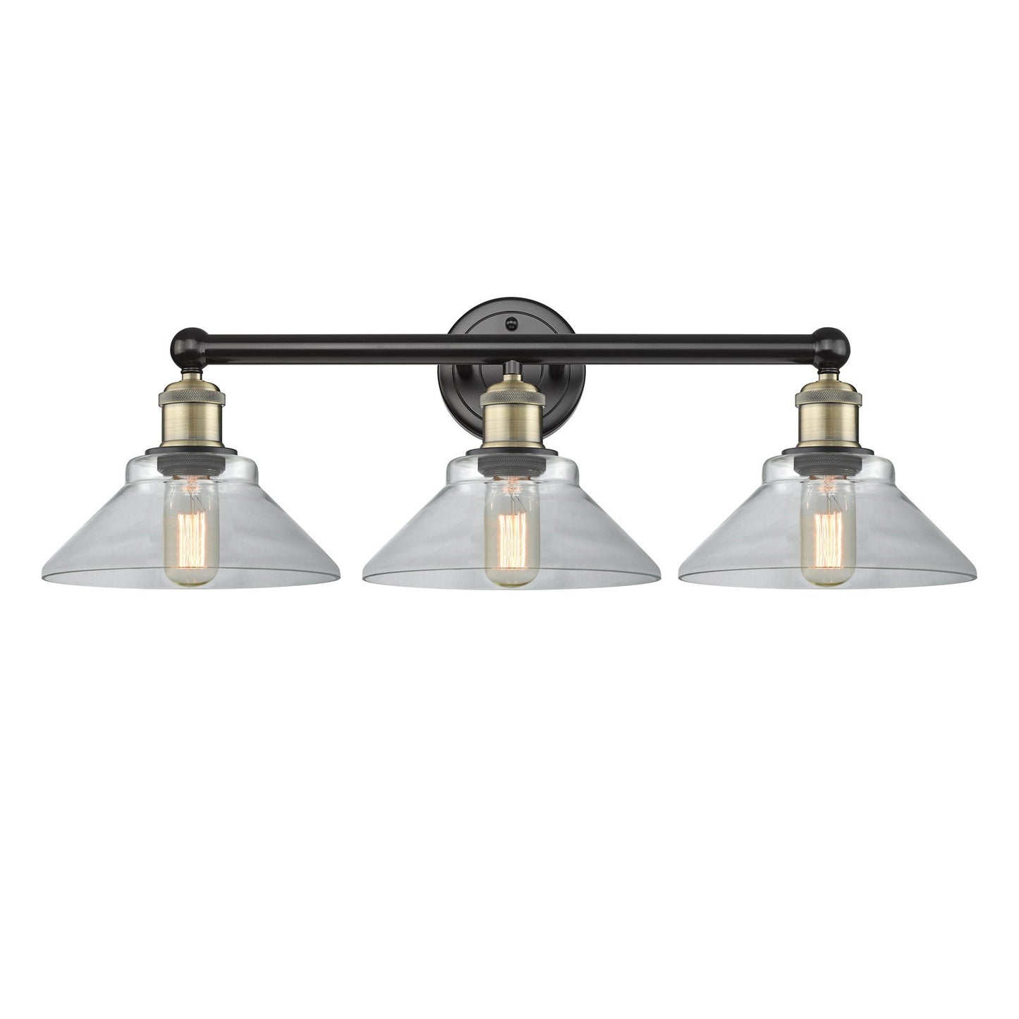 Innovations Orwell 26in 3-Light Bath Vanity | Industrial Black Antique Brass Steel and Clear Glass | Bathroom Vanity Light | 26.38 | Model 616-3W-BAB-G132