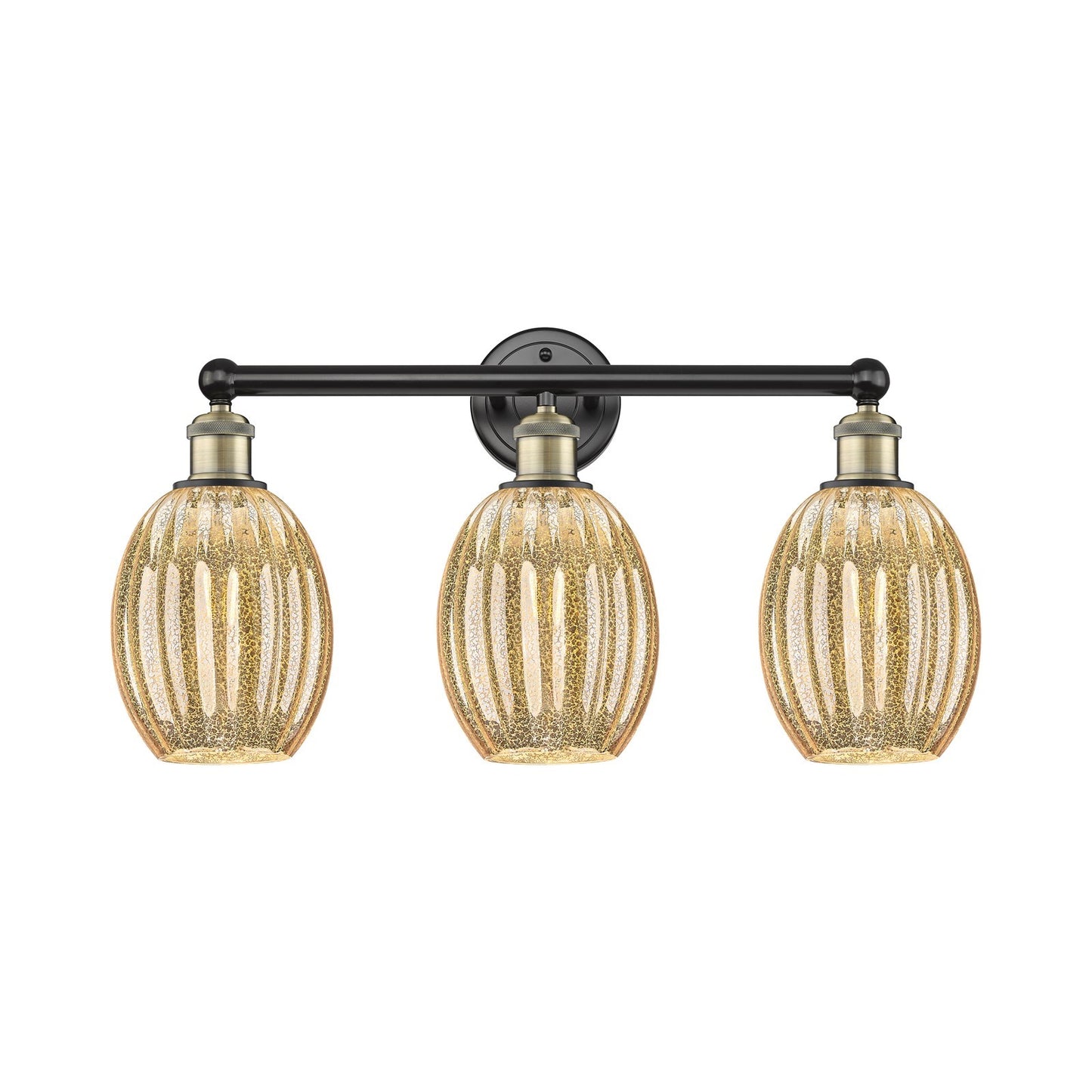 Innovations Preston Bulb 24in 3-Light Bath Vanity Light | Industrial Black Antique Brass and Mercury Glass | Damp-Rated | Model 616-3W-BAB-G459-6ME