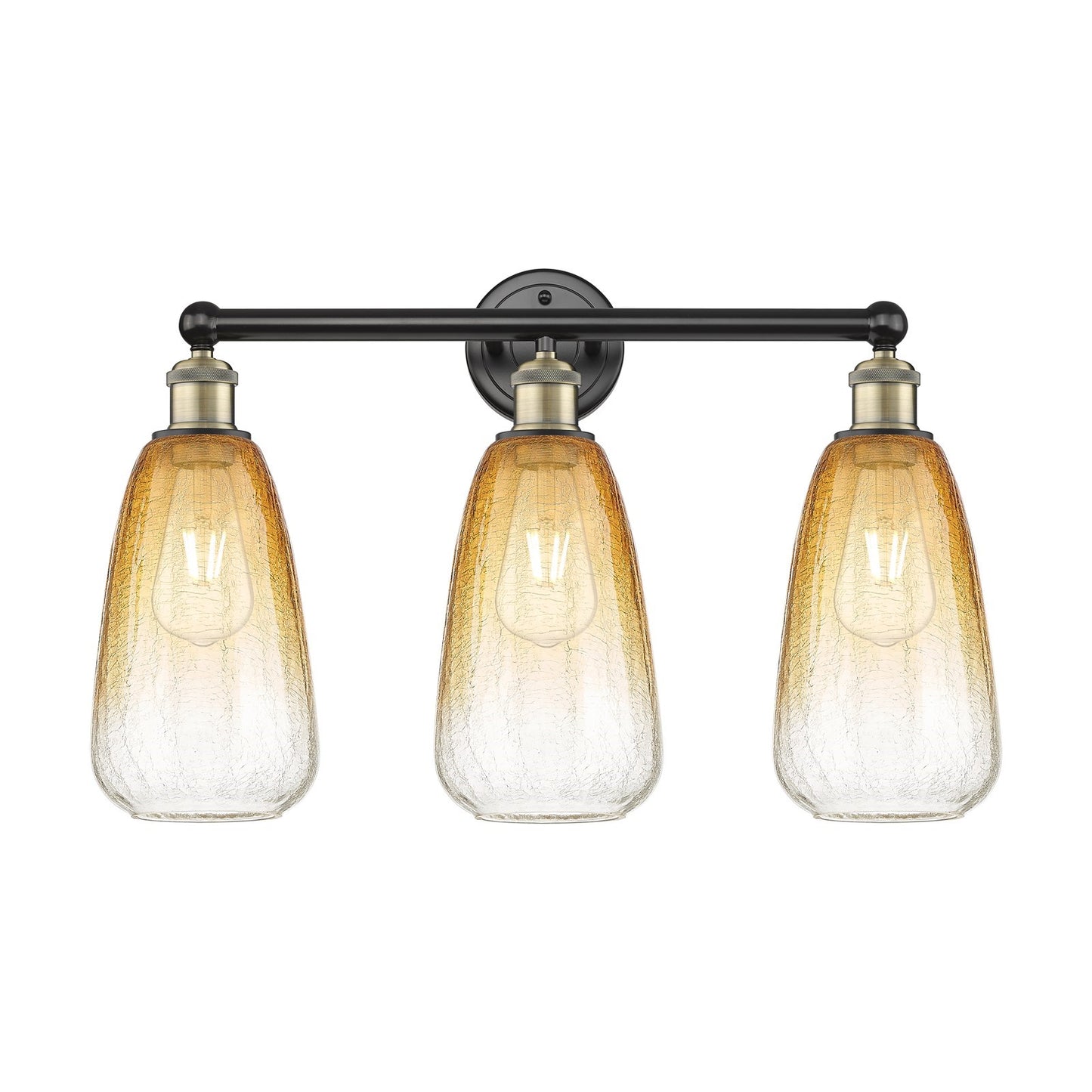 Innovations Brookhaven Almond 24in 3-Light Bath Vanity Light | Industrial Black Antique Brass and Amber Glass | Damp-Rated | Model 616-3W-BAB-G480-6AM
