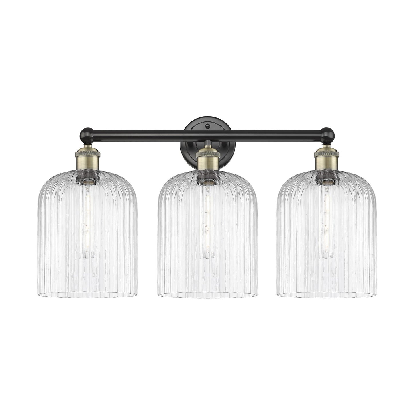 Innovations Bridal Veil 23in 3-Light Bath Vanity Light | Art Nouveau Black Antique Brass and Clear Ribbed Glass | Bathroom | Model 616-3W-BAB-G559-8CL