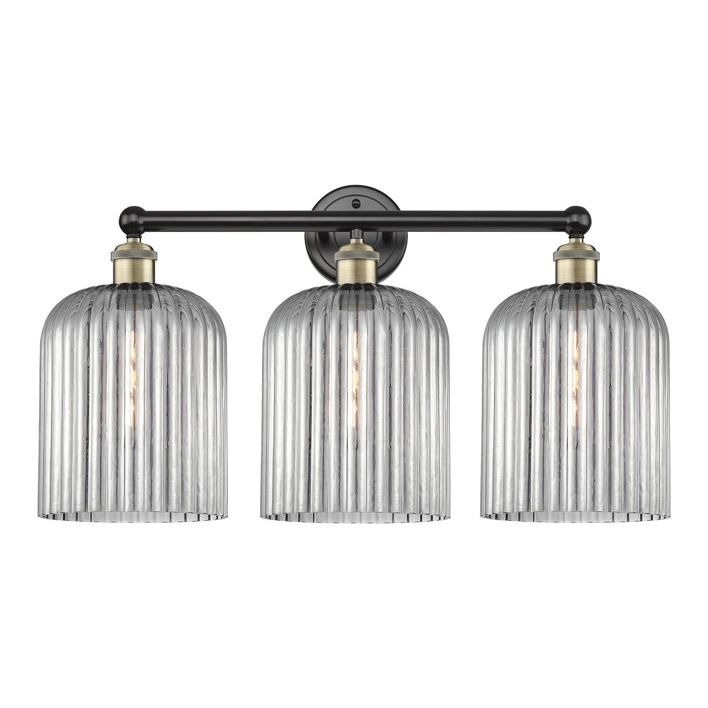 Innovations Bridal Veil 23in 3-Light Bath Vanity Light | Art Nouveau Black Antique Brass and Light Smoke Ribbed Glass | Model 616-3W-BAB-G559-8SM