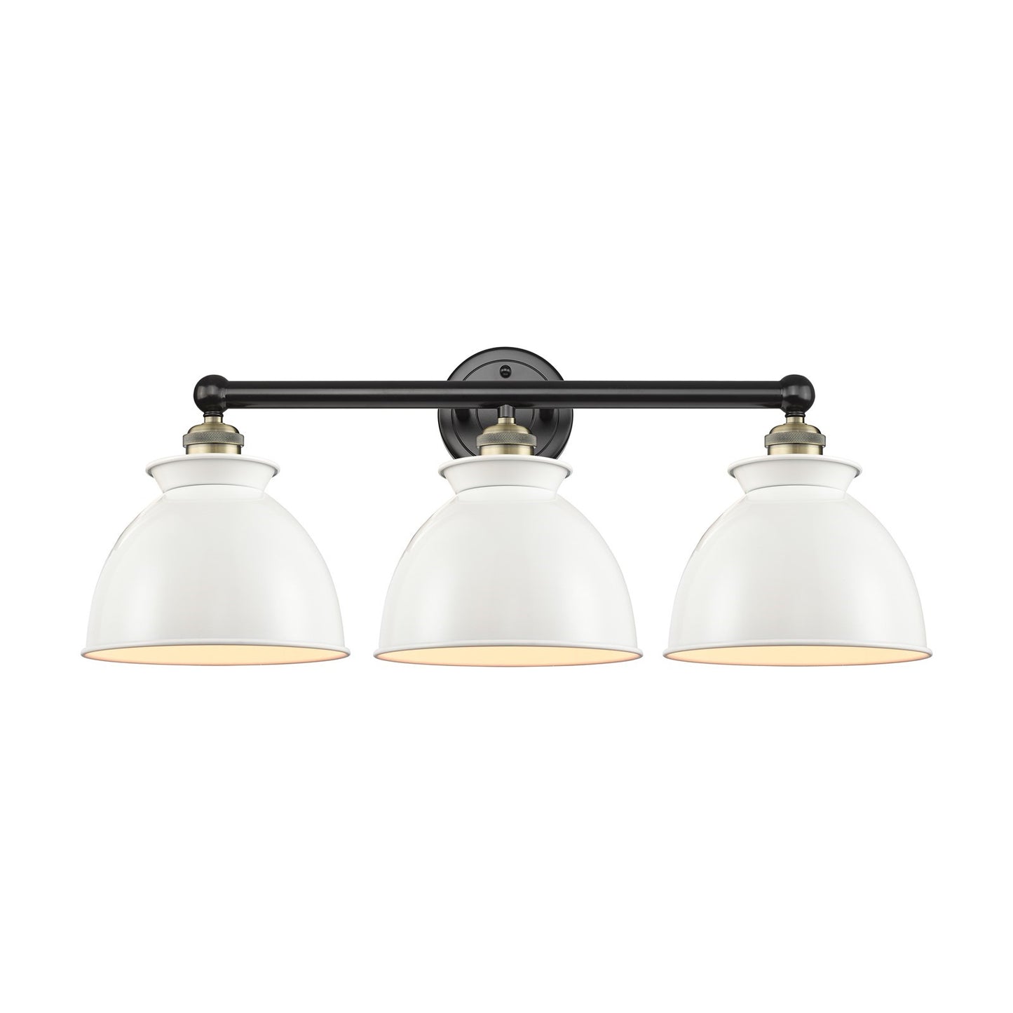 Innovations Adirondack 26in 3-Light Bath Vanity Light | Industrial Black Antique Brass and Glossy White Metal Shade | Bathroom | Model 616-3W-BAB-M14-W