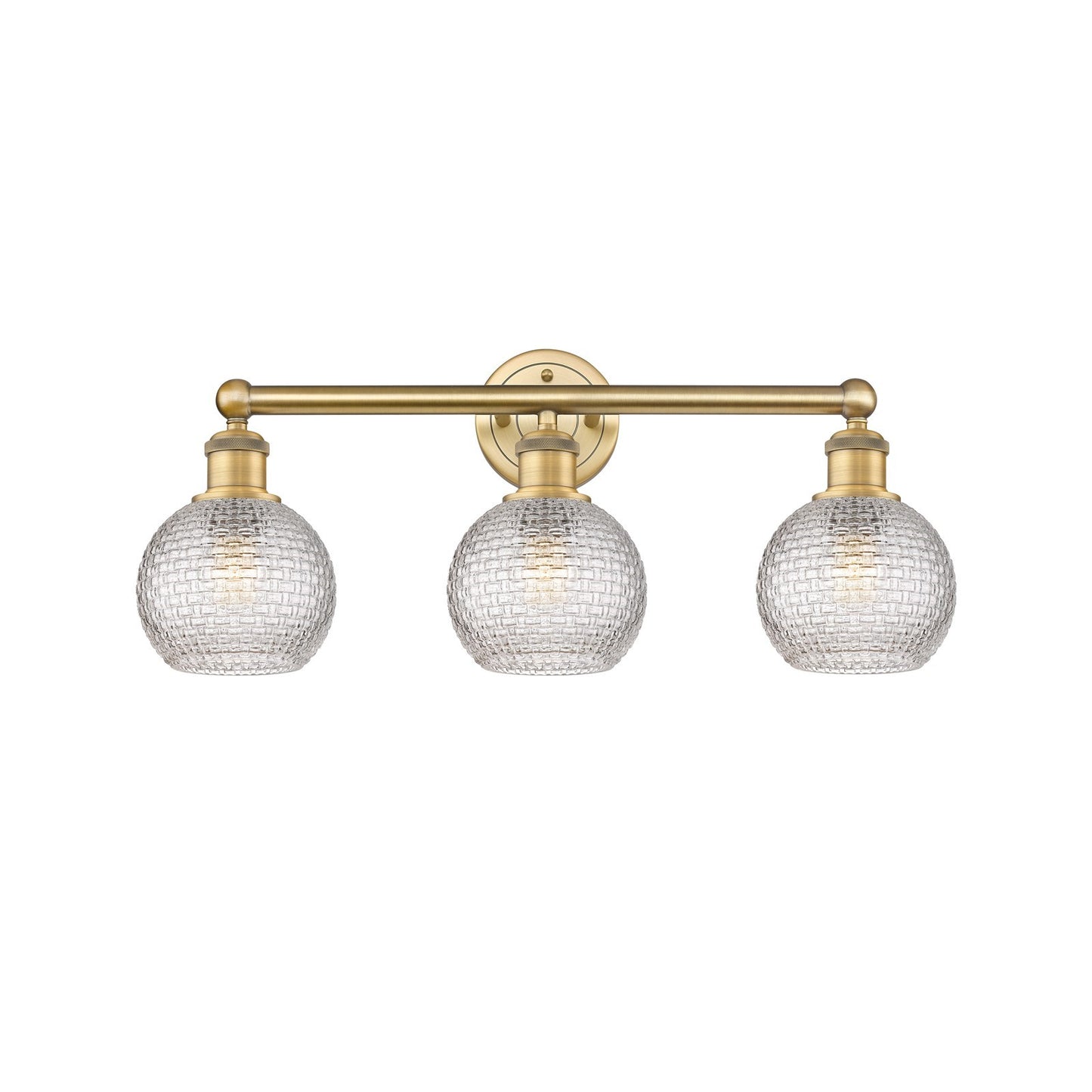 Innovations Athens 24in 3-Light Bath Vanity | Modern Farmhouse Brushed Brass Steel and Clear Basket Weave Glass | Bathroom | Model 616-3W-BB-G122C-6CL