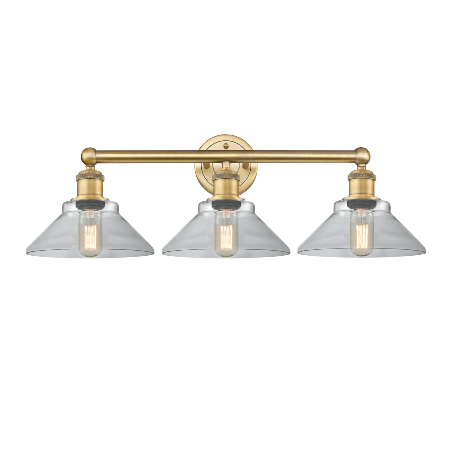 Innovations Orwell 26in 3-Light Bath Vanity Light | Industrial Brushed Brass Steel and Clear Glass | Bathroom Vanity | 26.38 x 9.25 | Model 616-3W-BB-G132