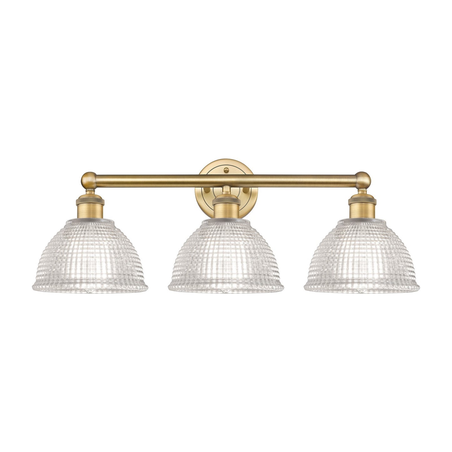 Innovations Arietta 26in 3-Light Bath Vanity Light | Industrial Brushed Brass Steel and Clear Glass | Bathroom Vanity | 26 x 10.25 | Model 616-3W-BB-G422