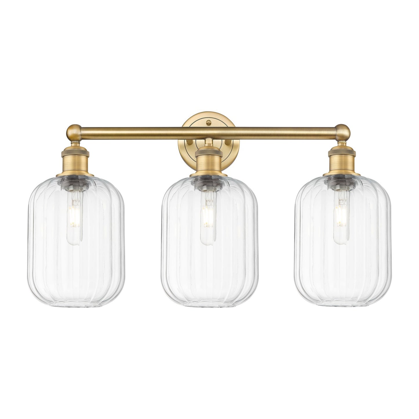 Innovations Preston Cylinder 25in 3-Light Bath Vanity Light | Industrial Brushed Brass Steel and Clear Glass | Bathroom Vanity | Model 616-3W-BB-G460-7CL