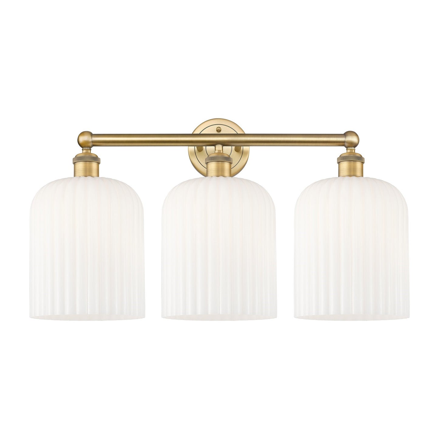 Innovations Bridal Veil 23in 3-Light Bath Vanity Light | Art Nouveau Brushed Brass and Gloss White Ribbed Glass | Bathroom | Model 616-3W-BB-G559-8GWH