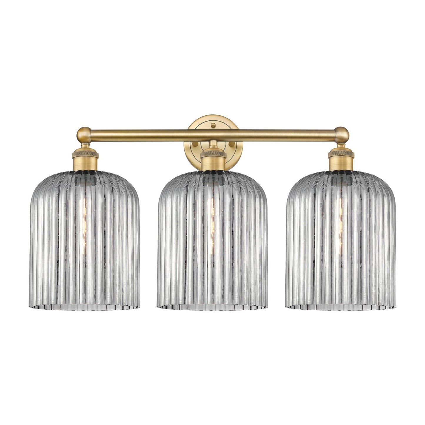 Innovations Bridal Veil 23in 3-Light Bath Vanity | Art Nouveau Industrial Brushed Brass and Light Smoke Ribbed Glass | Bathroom | Model 616-3W-BB-G559-8SM