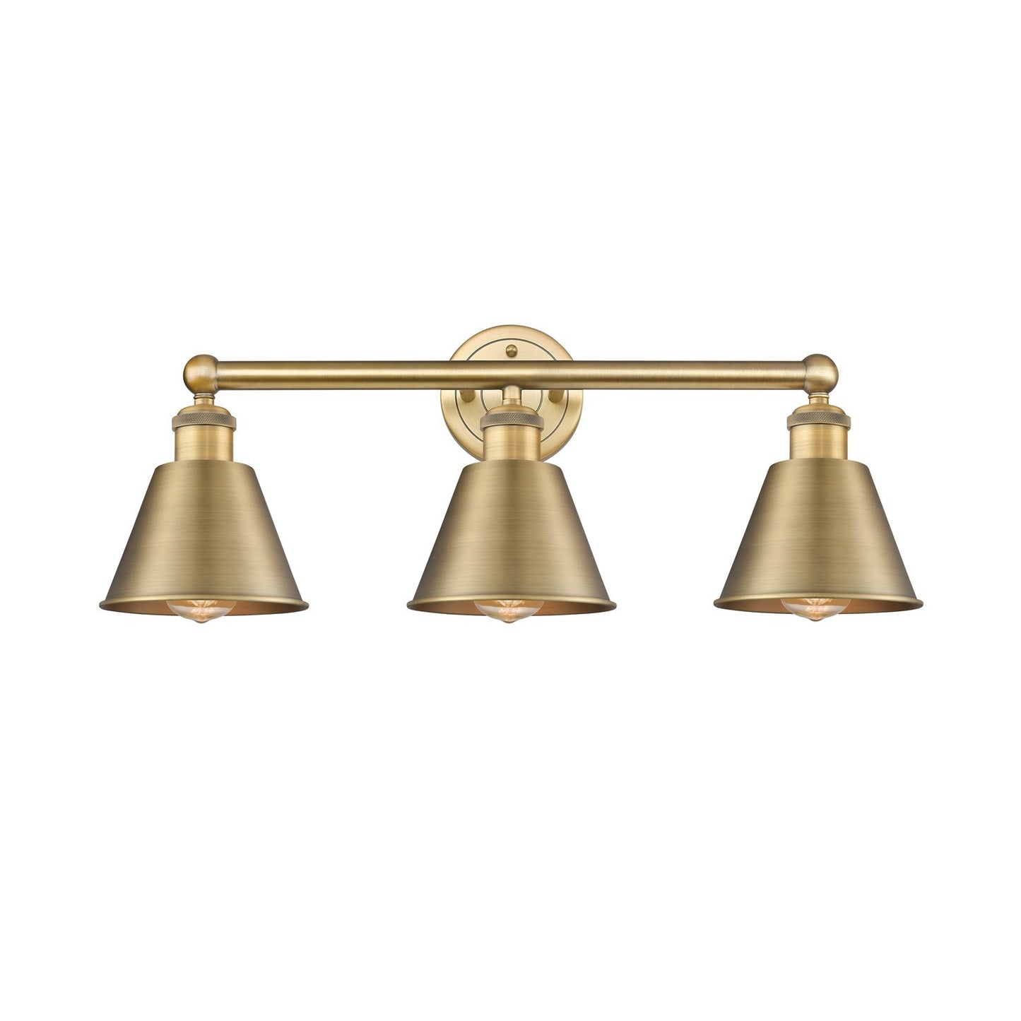 Innovations Smithfield 25in 3-Light Bath Vanity | Industrial Farmhouse Brushed Brass Steel and Brushed Brass Metal Shade | Model 616-3W-BB-M8-BB