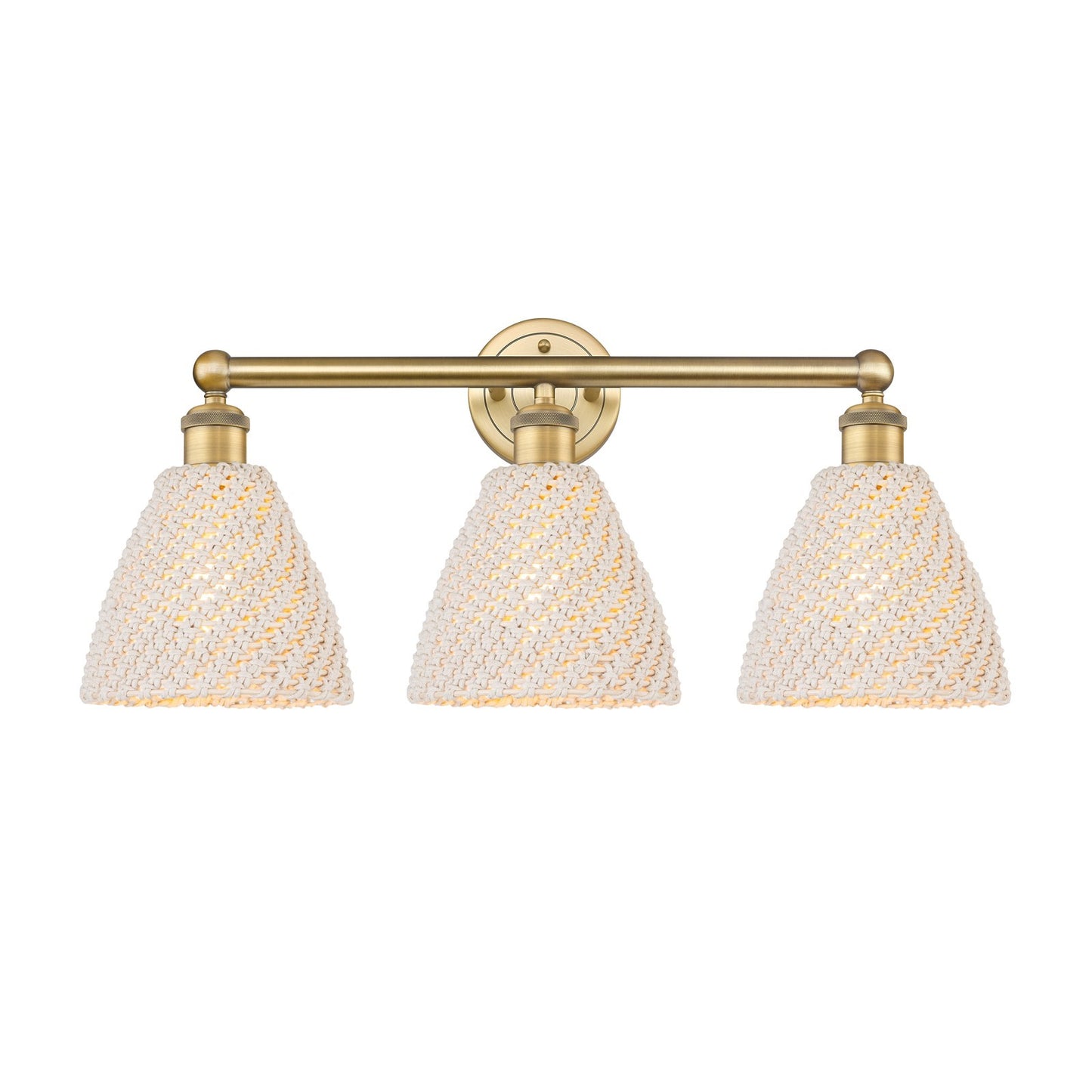 Innovations Bristol Natural 26in 3-Light Bath Vanity Light | Industrial Brushed Brass Steel and Natural Fiber Shade | Model 616-3W-BB-NBD-75-NAT