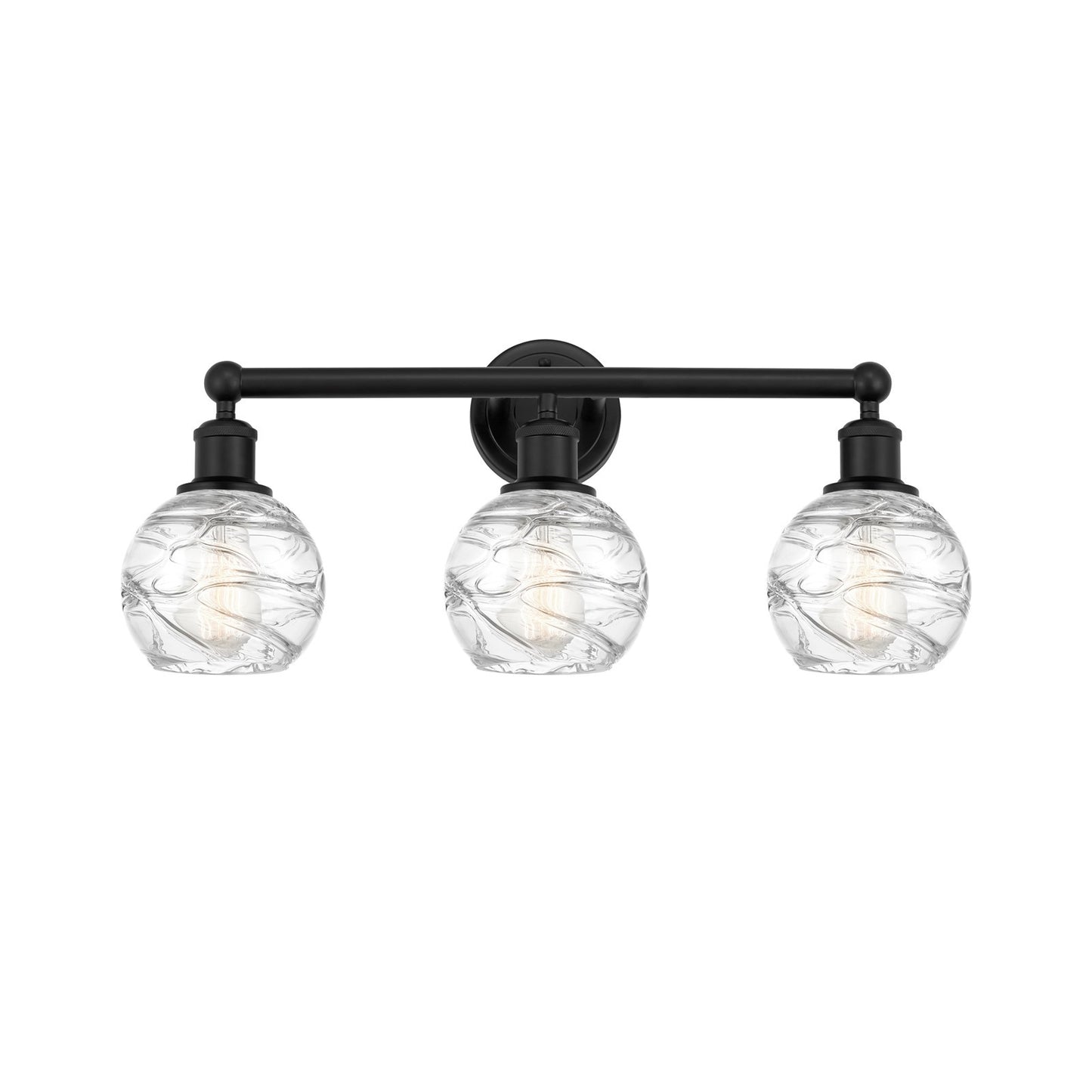 Innovations Athens Deco Swirl 24in 3-Light Bath Vanity | Industrial Matte Black Steel and Clear Glass | Bathroom Vanity | Model 616-3W-BK-G1213-6CL
