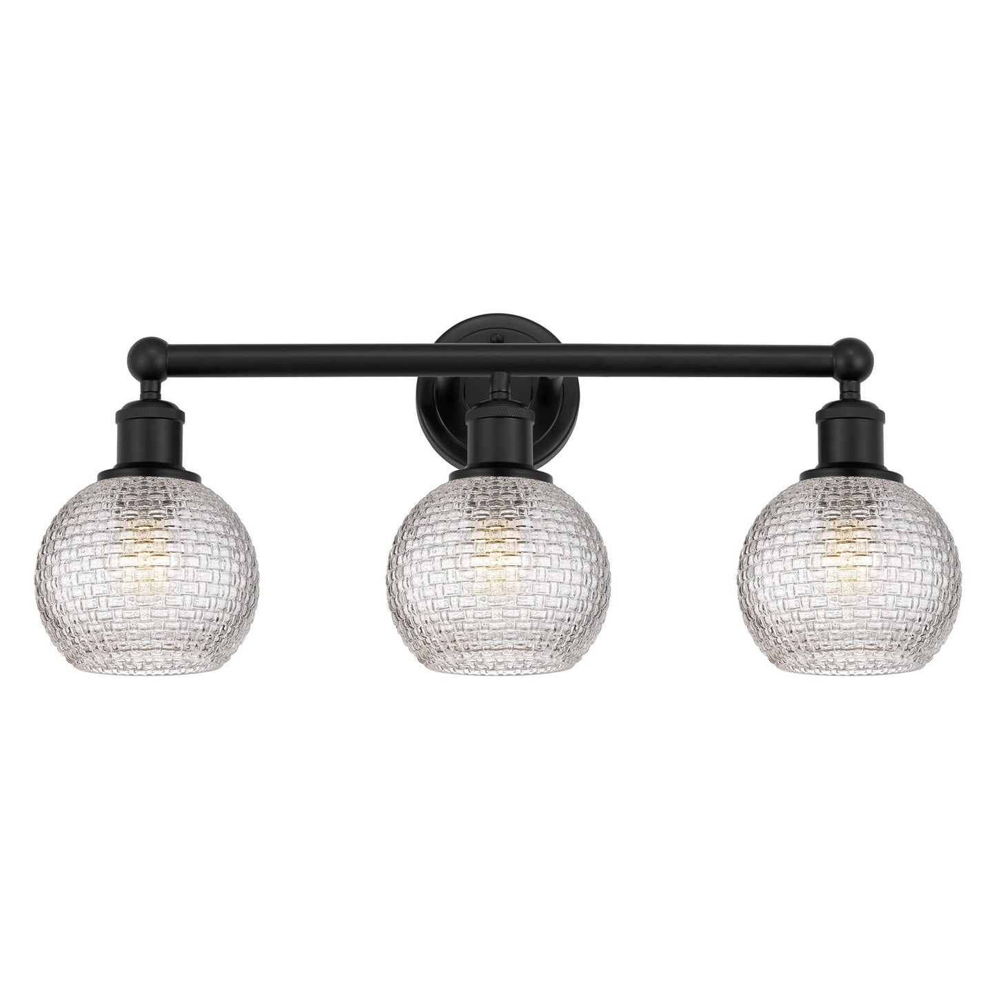 Innovations Athens 24in 3-Light Bath Vanity Light | Modern Farmhouse Matte Black Steel and Clear Basket Weave Glass | Bathroom | Model 616-3W-BK-G122C-6CL