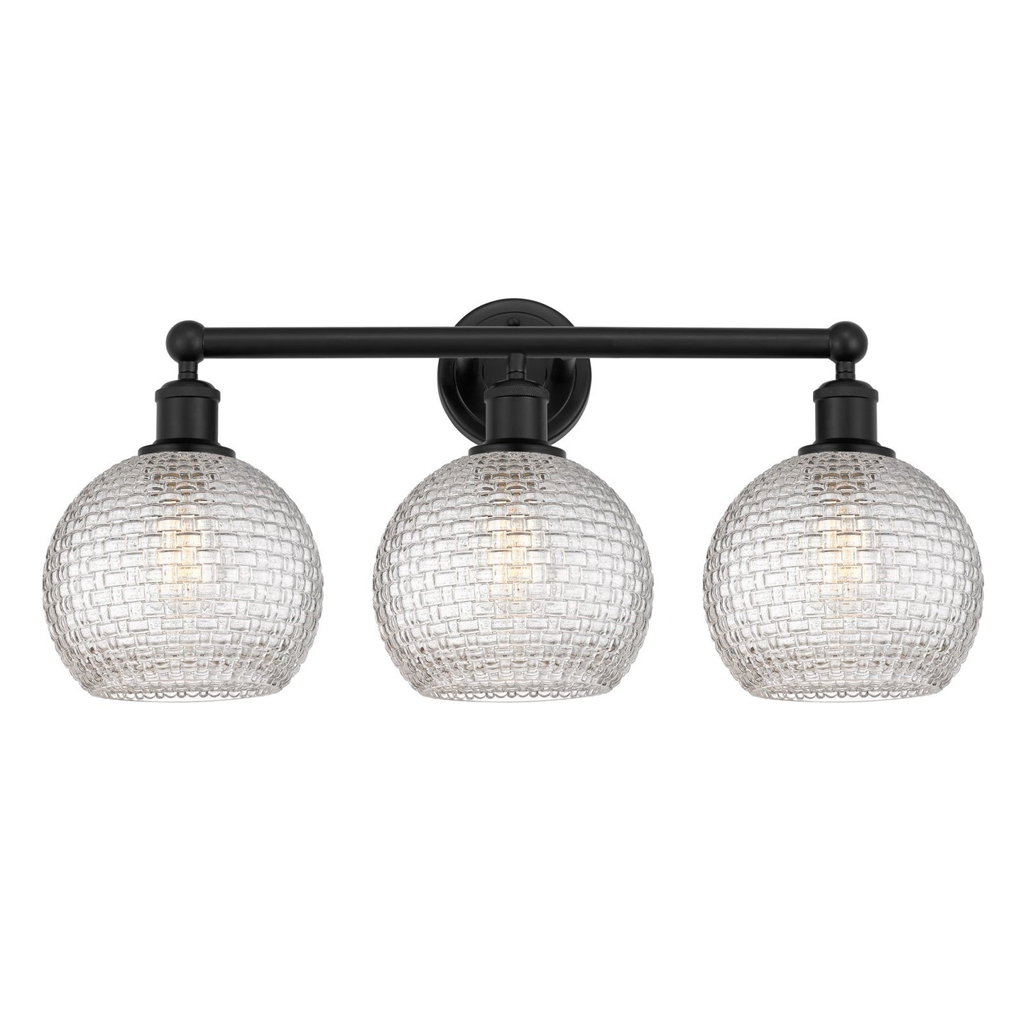 Innovations Athens 26in 3-Light Bath Vanity Light | Modern Farmhouse Matte Black Steel and Clear Basket Weave Glass | Bathroom | Model 616-3W-BK-G122C-8CL