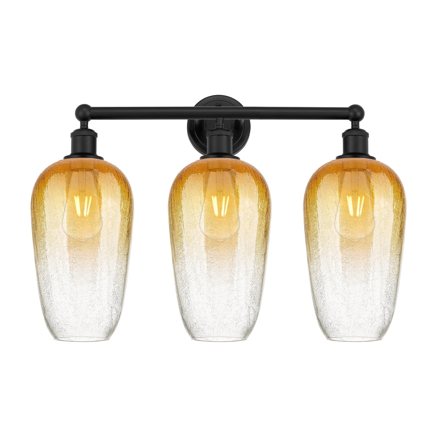 Innovations Brookhaven Flute 25in 3-Light Bath Vanity | Industrial Matte Black Steel and Amber Glass | Bathroom Vanity | 25 x 8 | Model 616-3W-BK-G484-7AM