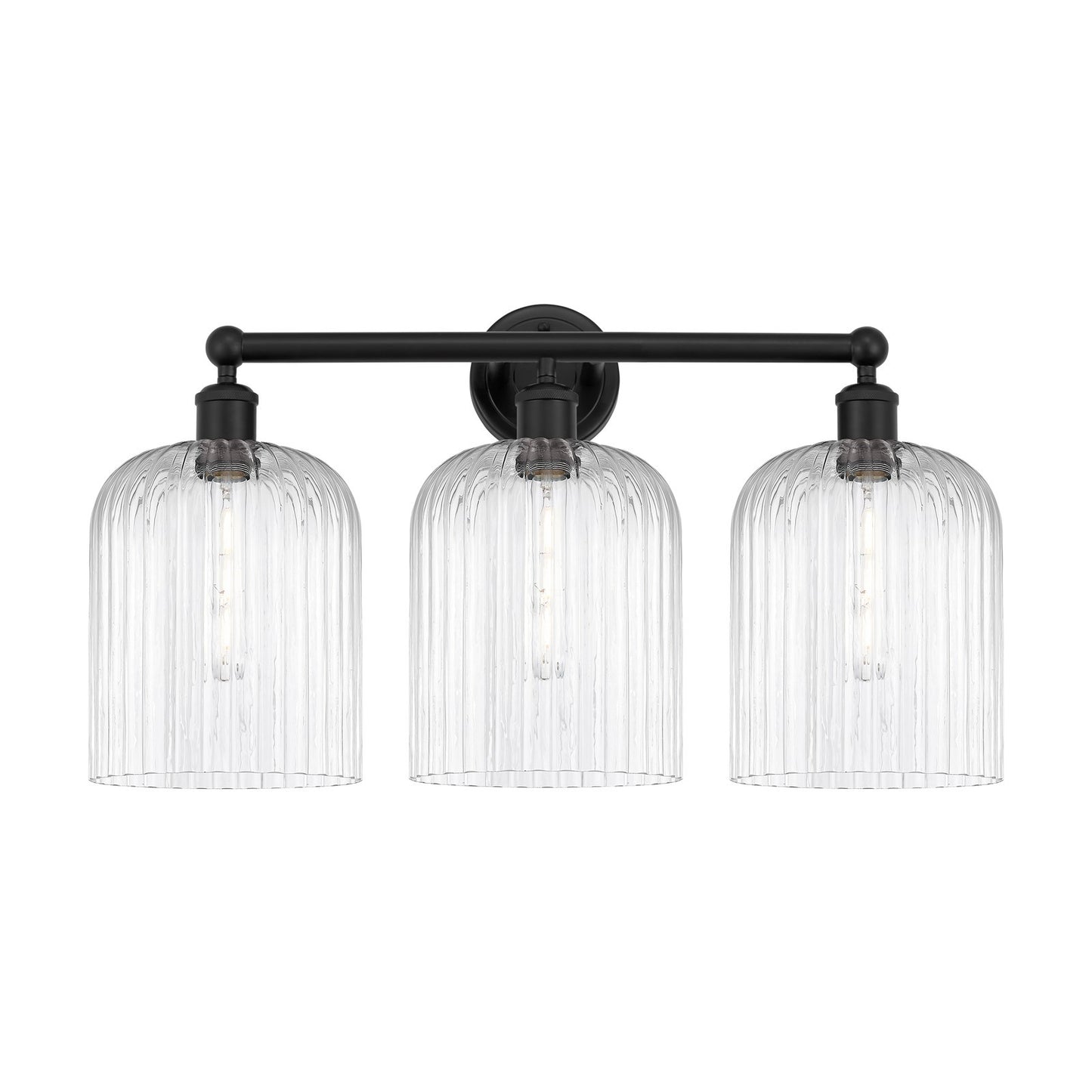Innovations Bridal Veil 23in 3-Light Bath Vanity Light | Art Nouveau Industrial Matte Black Steel and Clear Ribbed Glass | Model 616-3W-BK-G559-8CL