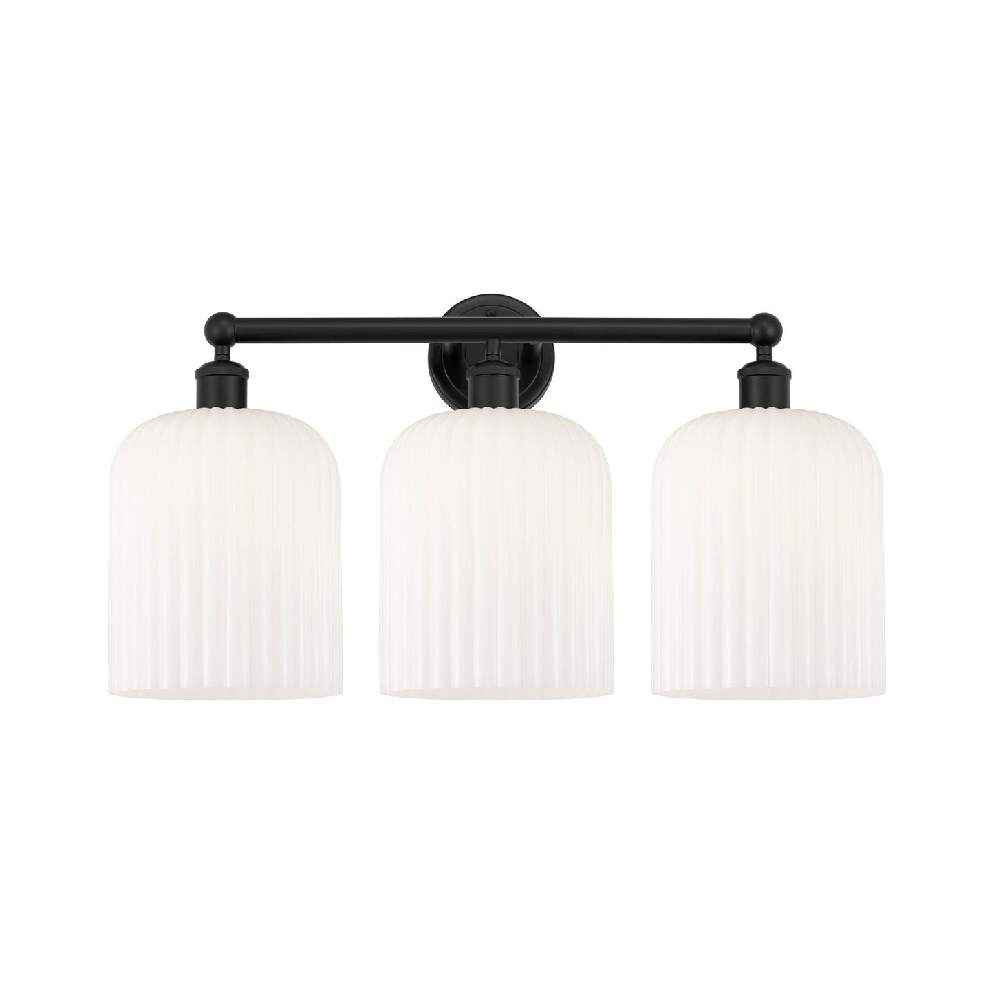Innovations Bridal Veil 23in 3-Light Bath Vanity Light | Art Nouveau Industrial Matte Black Steel and Gloss White Ribbed Glass | Model 616-3W-BK-G559-8GWH
