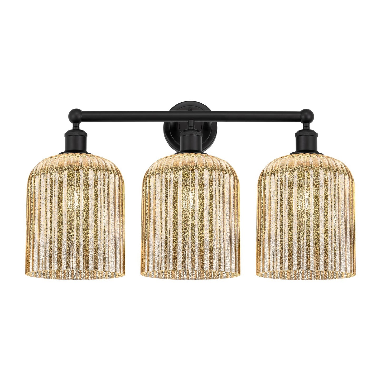 Innovations Bridal Veil 23in 3-Light Bath Vanity Light | Art Nouveau Industrial Matte Black Steel and Mercury Ribbed Glass | Model 616-3W-BK-G559-8ME
