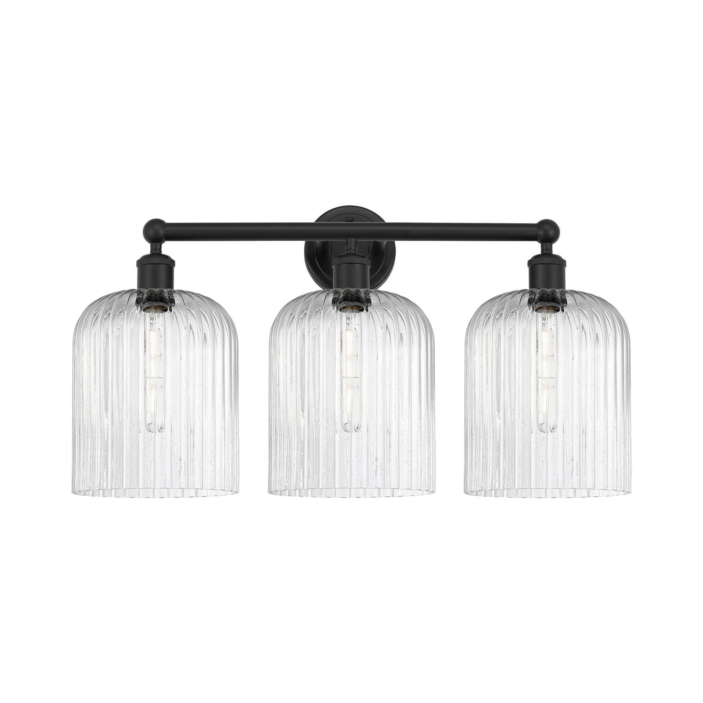 Innovations Bridal Veil 23in 3-Light Bath Vanity Light | Art Nouveau Industrial Matte Black Steel and Seedy Glass | Bathroom | Model 616-3W-BK-G559-8SDY