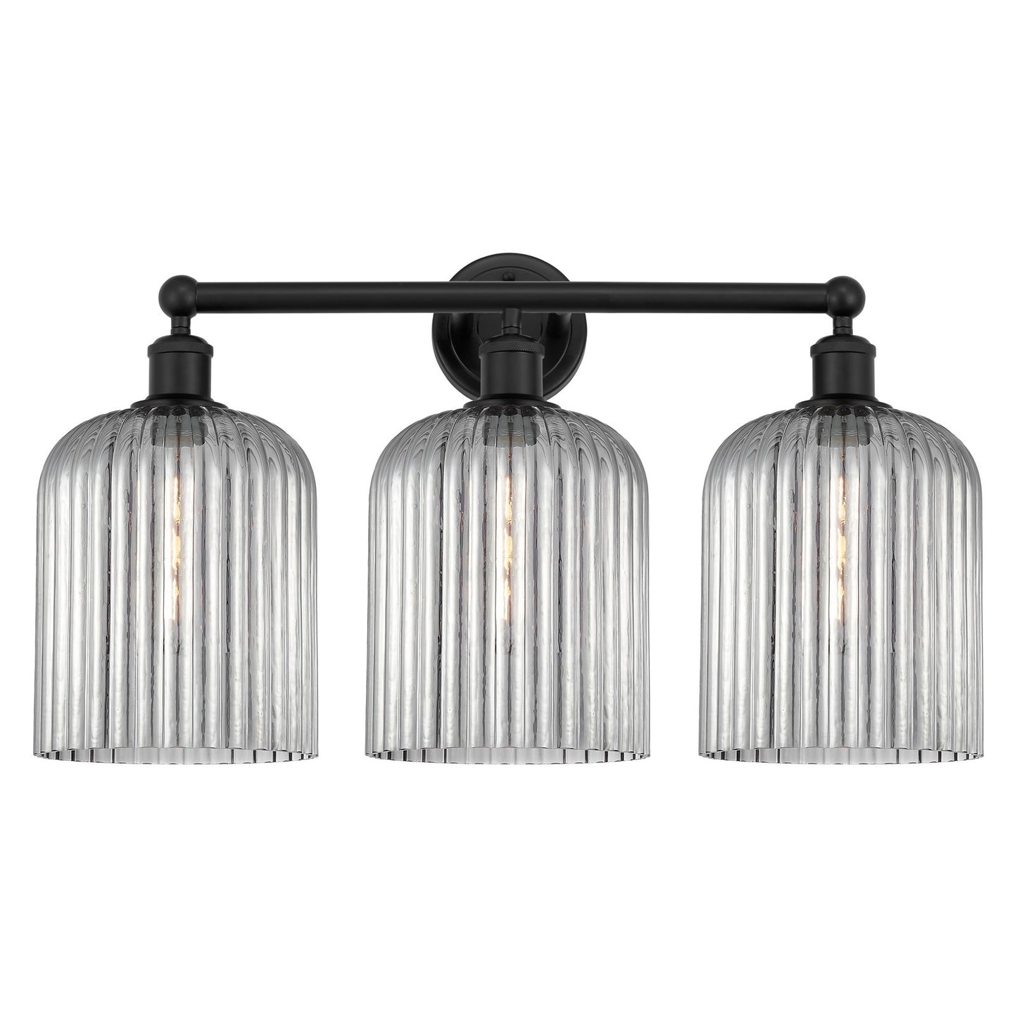Innovations Bridal Veil 23in 3-Light Bath Vanity Light | Industrial Art Nouveau Matte Black Steel and Light Smoke Ribbed Glass | Model 616-3W-BK-G559-8SM